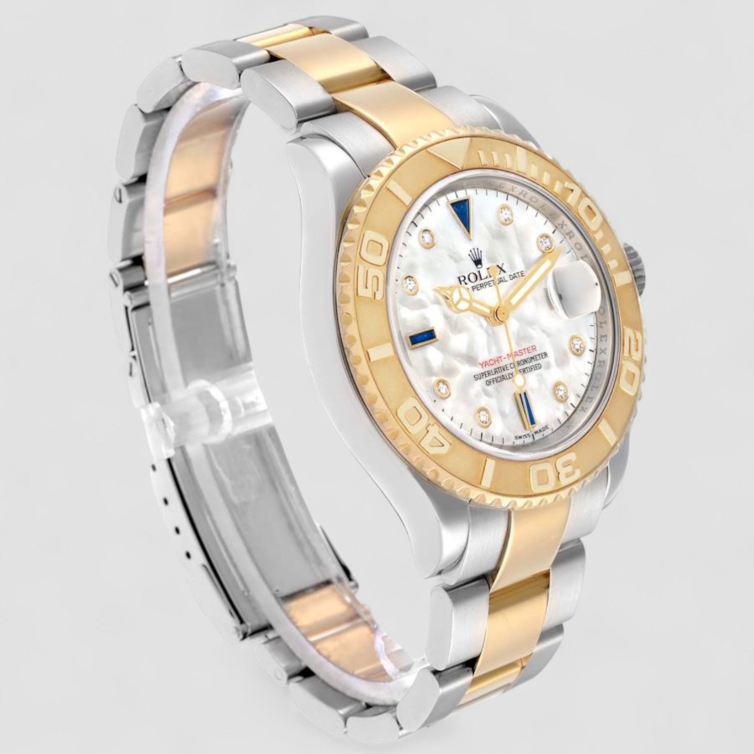 Yachtmaster Steel Yellow Gold Diamond Sapphire Serti Mens Watch
