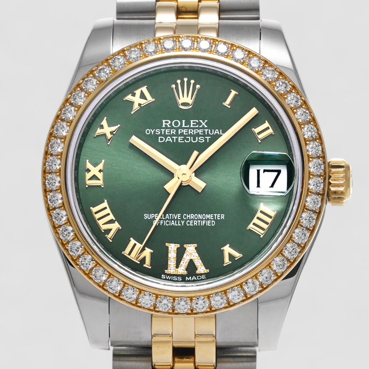 Datejust 31 mm Factory Diamond Bezel & Green Roman Dial