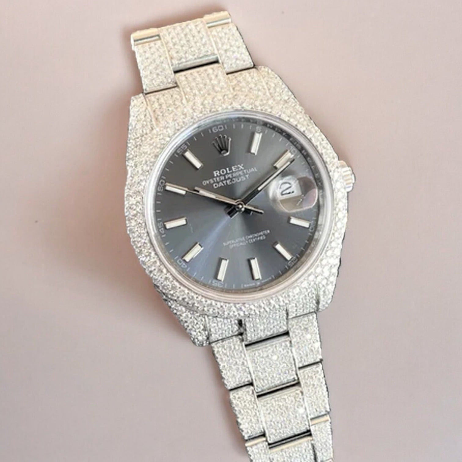 Datejust 41 Full Iced out – Diamonds – Grey Dial – Oyster