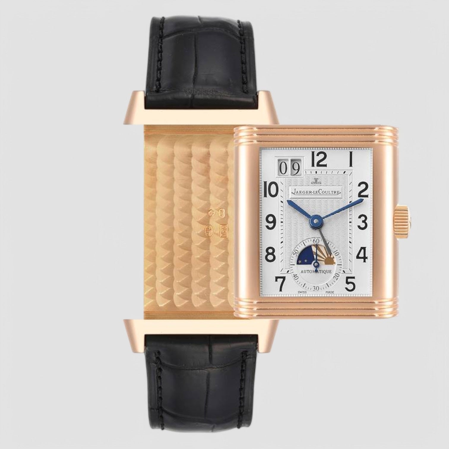 Grande Reverso Sun Moon Dual Time Rose Gold Mens Watch