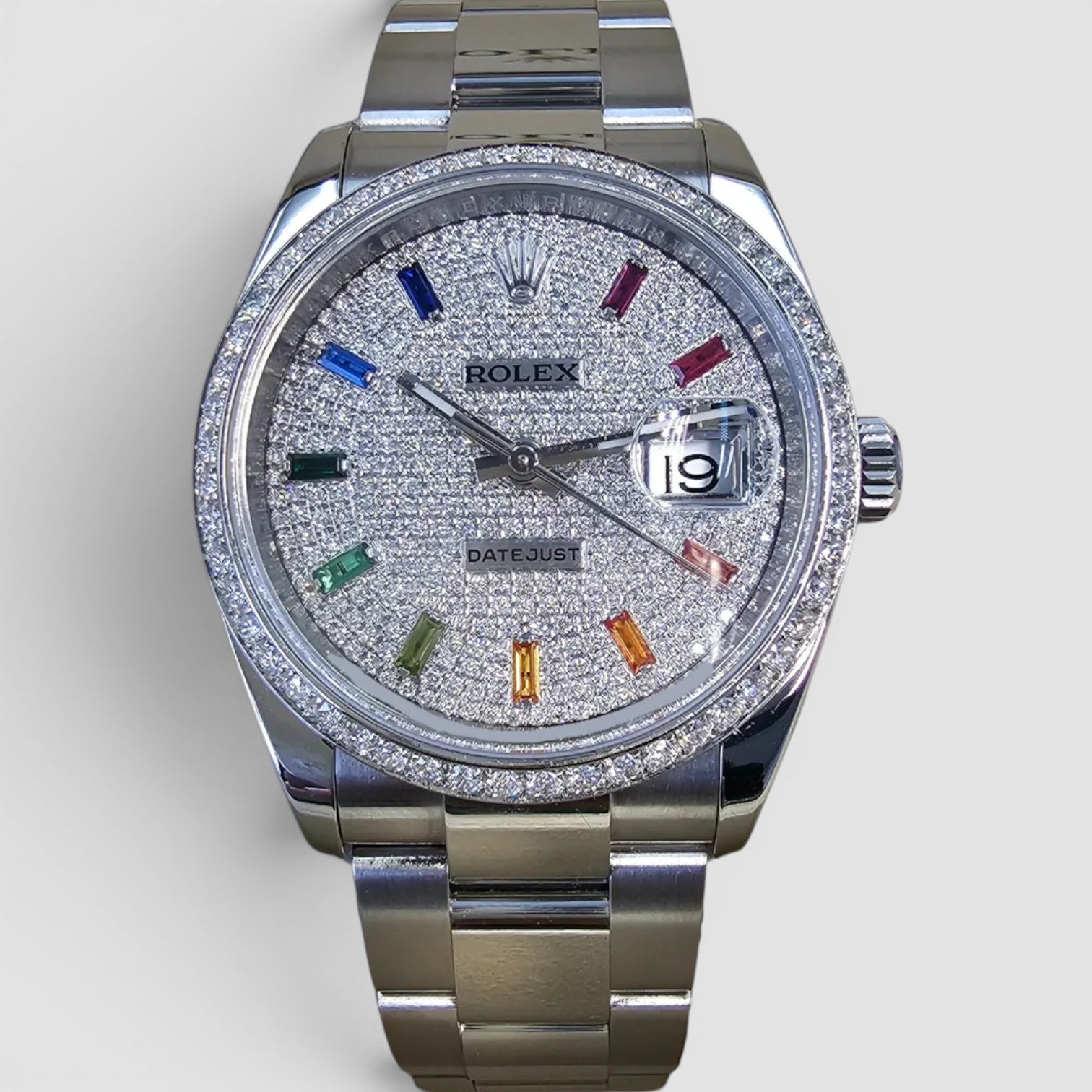 Datejust 36 Custom Iced Out Dial & Bezel | Rainbow Index