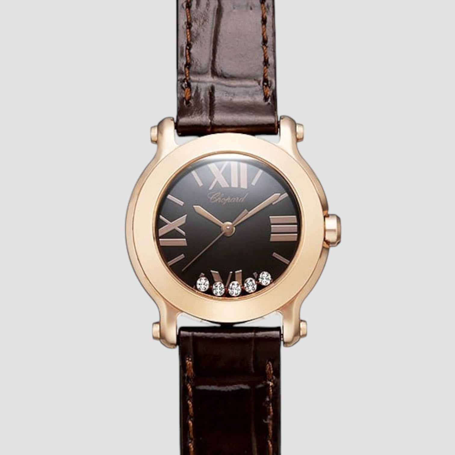 Happy Sport Mini in Rose Gold on Black Leather Strap with Black Dial