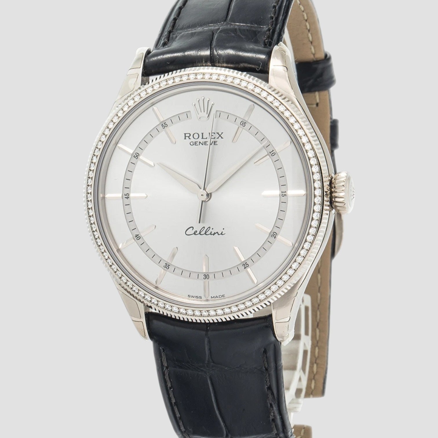 Cellini Time 18k White Gold Rhodium Dial Factory Diamond Watch 39mm