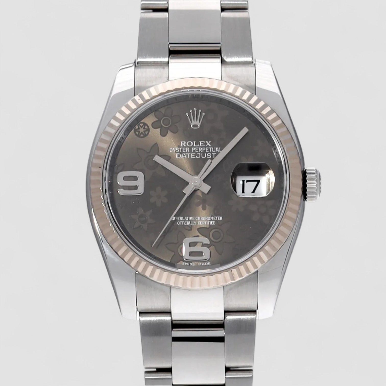 Datejust Stainless Steel Fluted Bezel Bronze Floral Motif Dial