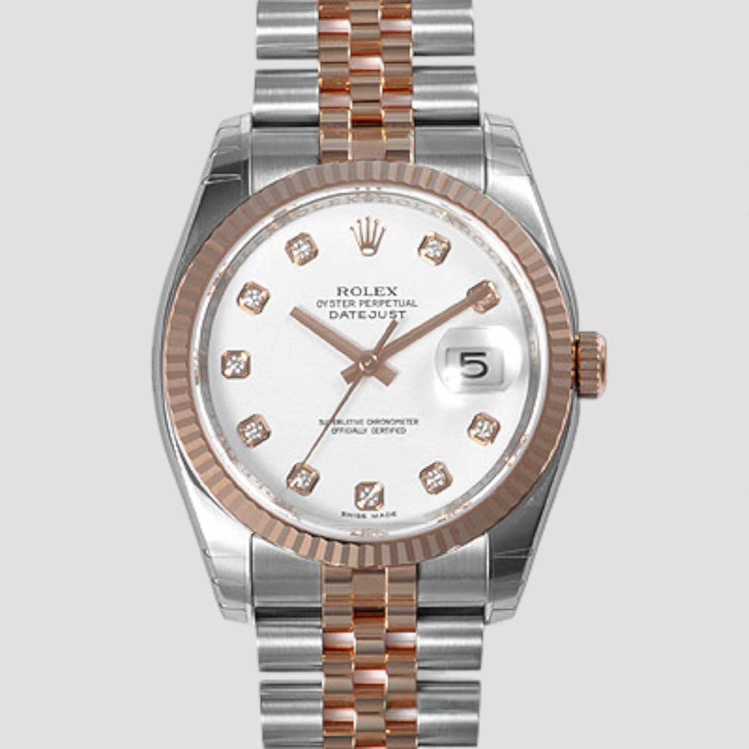 Datejust Steel Rose Gold White Diamond Dial Mens Watch