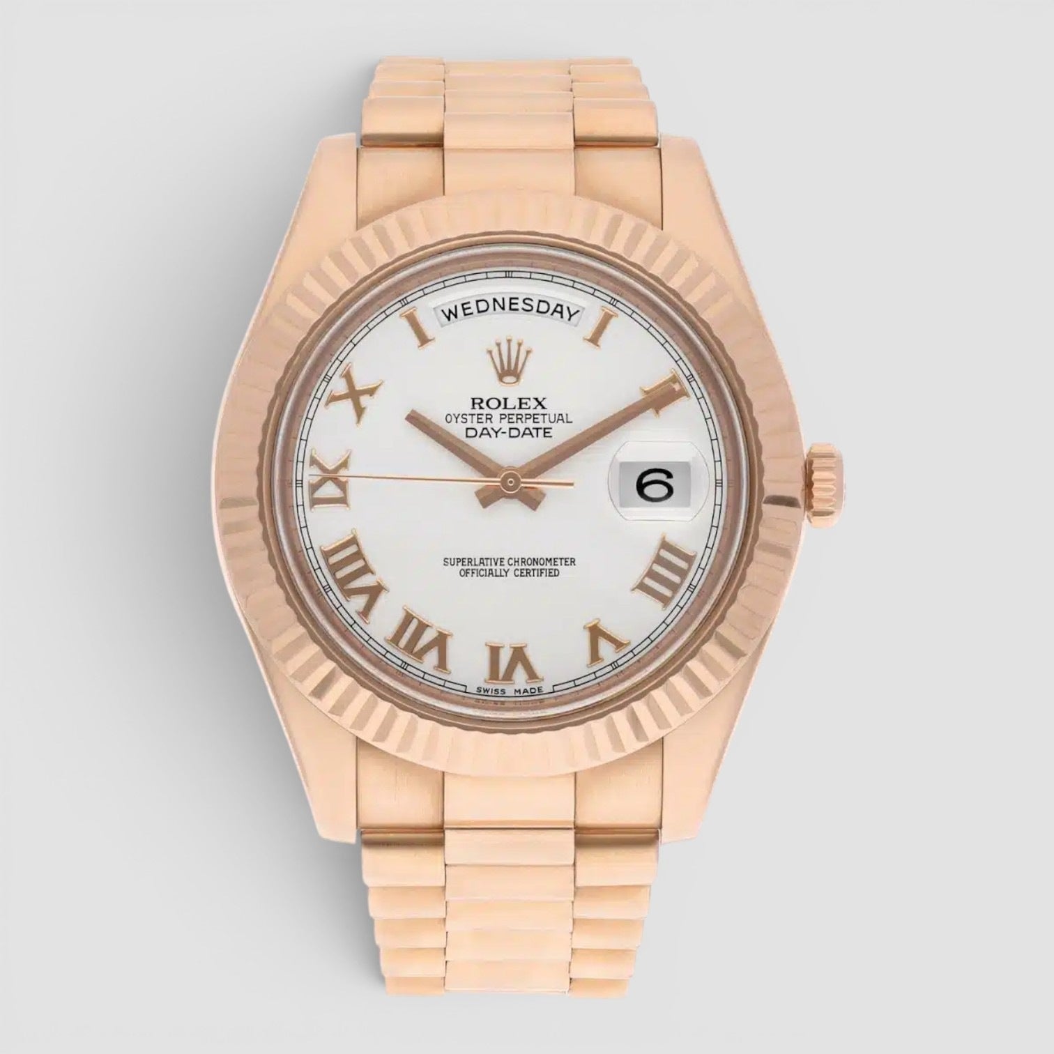 Day-Date II 41mm 18K Everose Gold White Roman Dial