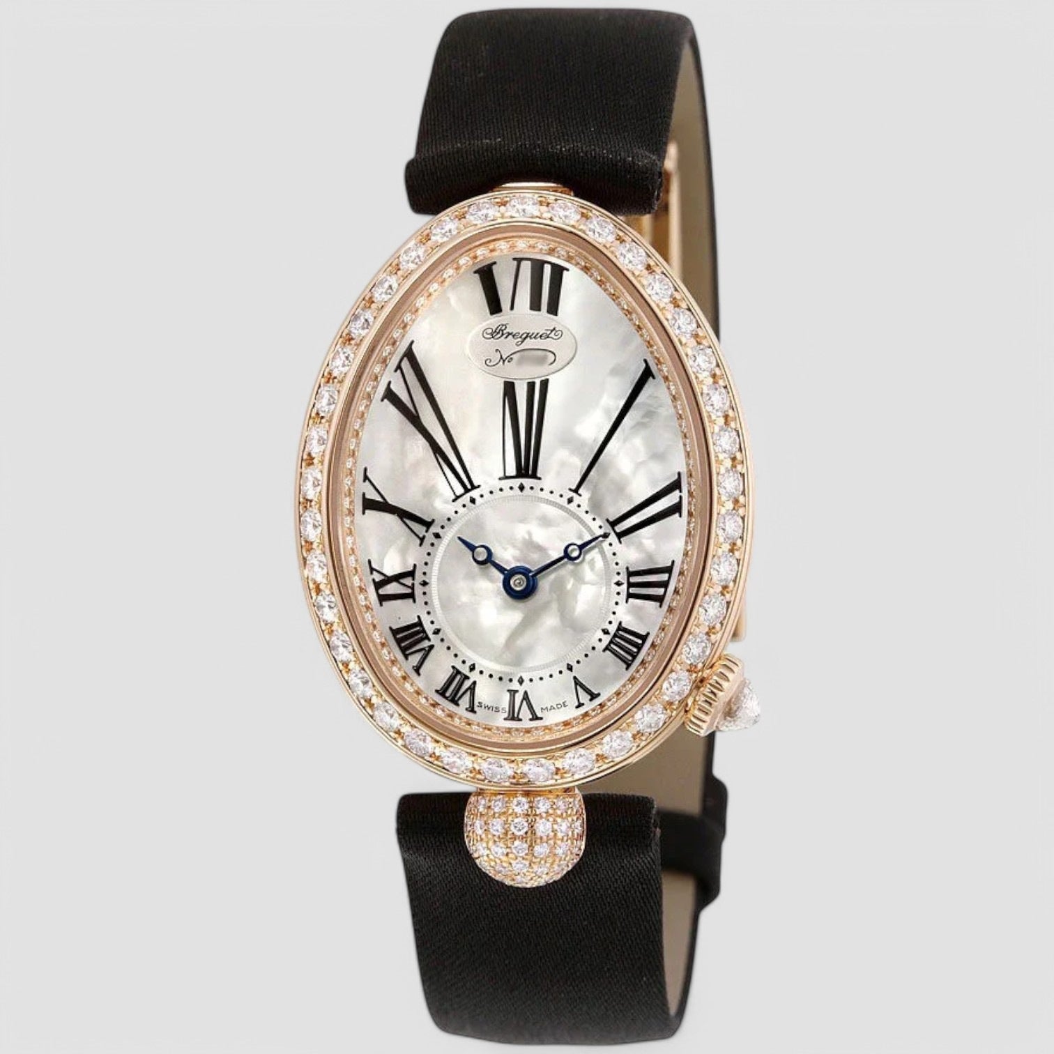 Reine de Naples Mother of Pearl Dial 18kt Rose Gold Black Satin Ladies Watch