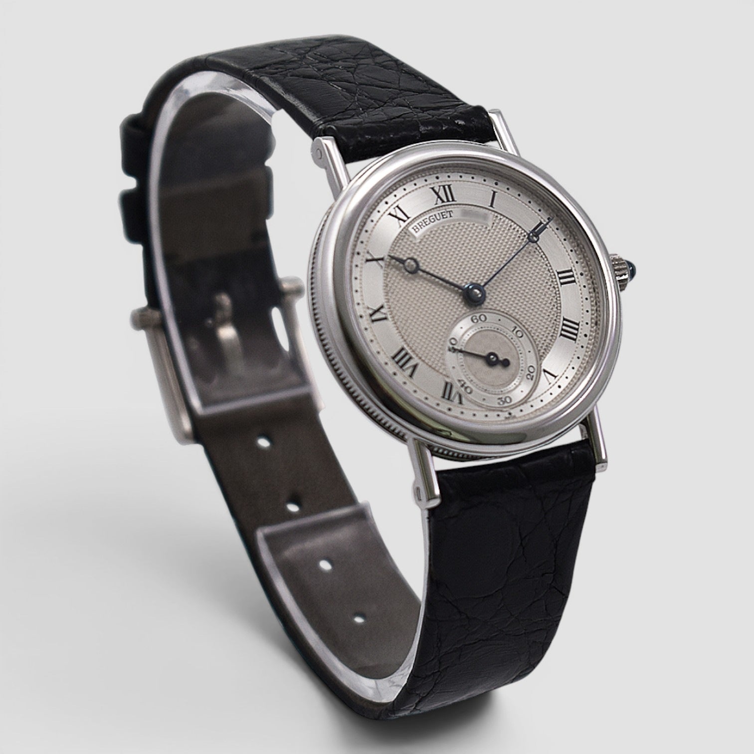 Classique 3210BB White Gold Silver Guilloché Dial Black Leather Strap