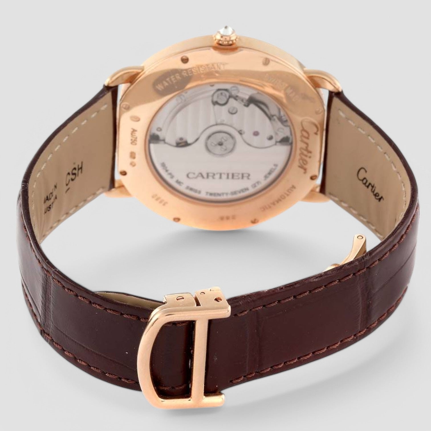 Ronde Louis Rose Gold Diamond Bezel Silver Dial Mens Watch