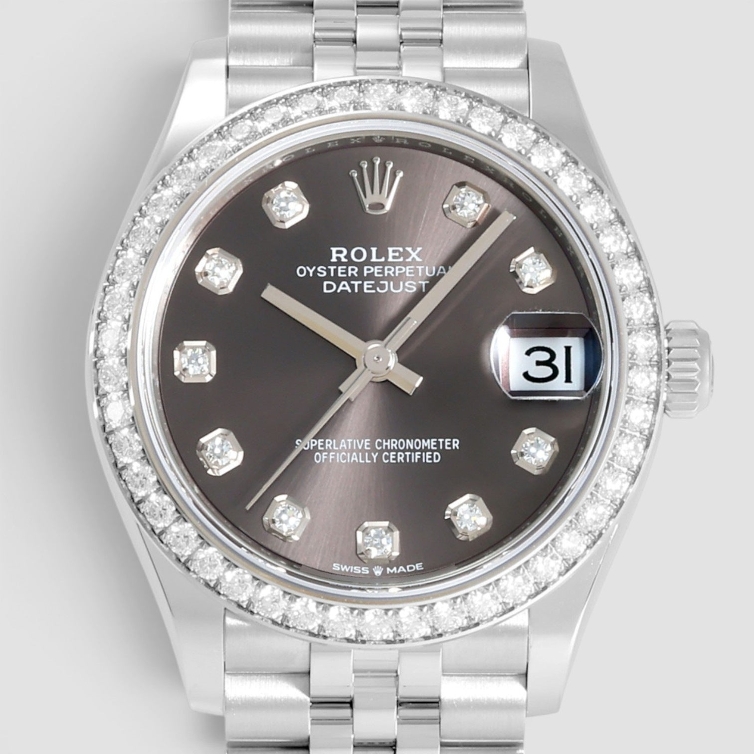Datejust 31mm Steel & White Gold Diamond Bezel Grey Diamond Dial