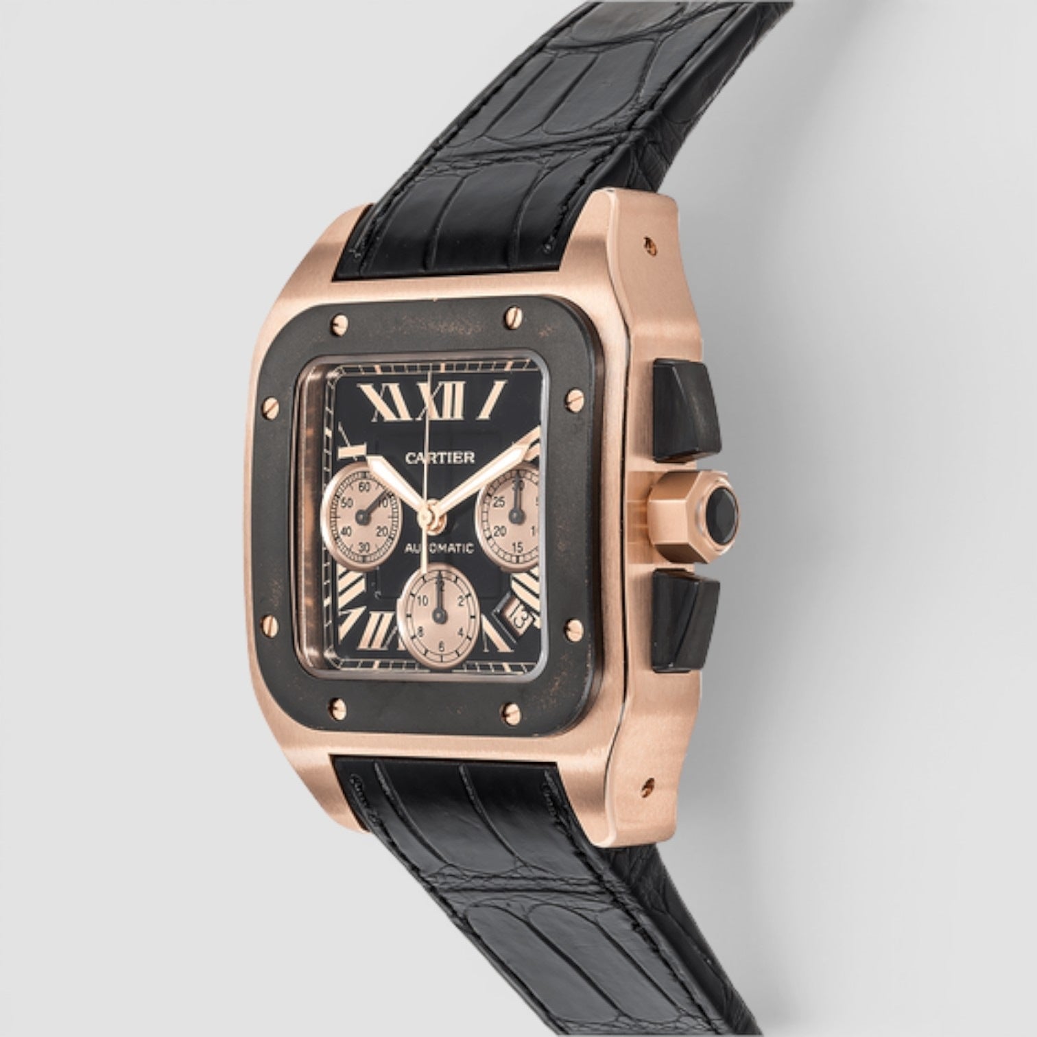 Santos 100 Extra Large 18K Rose Gold Black Dial