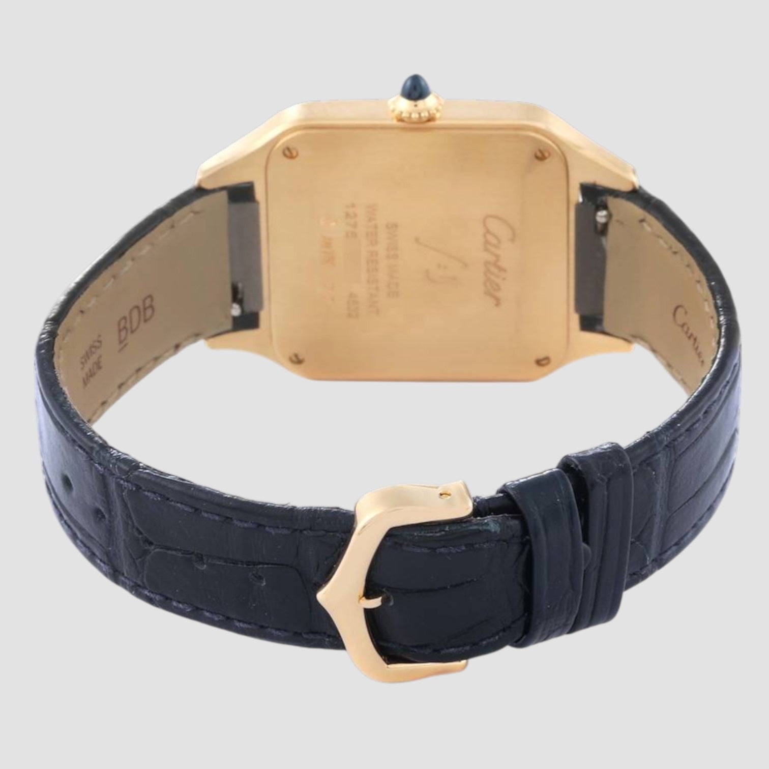 Santos Dumont Yellow Gold Blue Dial Mens Watch