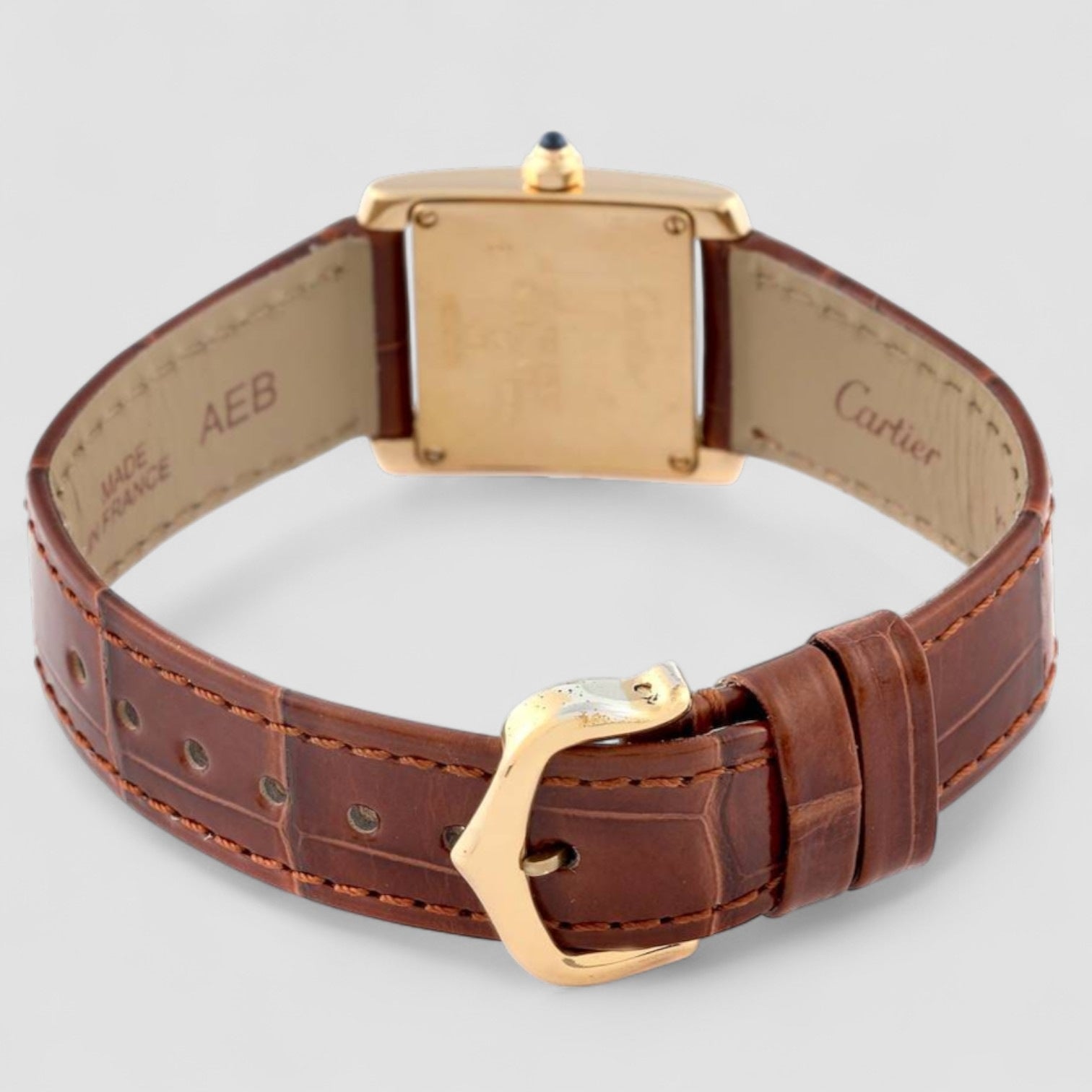 Tank Francaise Yellow Gold Brown Strap Ladies Watch