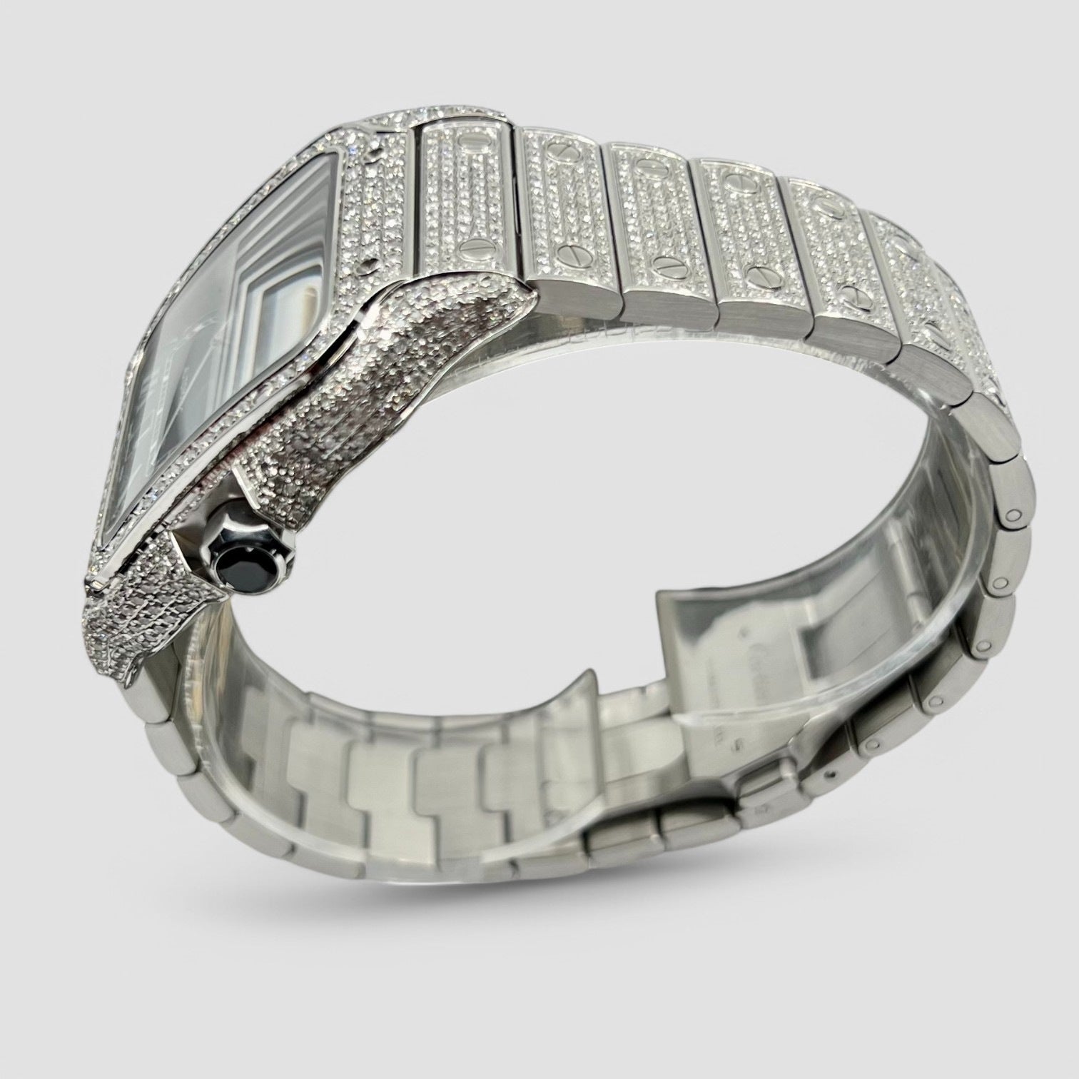 Santos De Cartier Iced Out Diamond – Roman Blue Dial