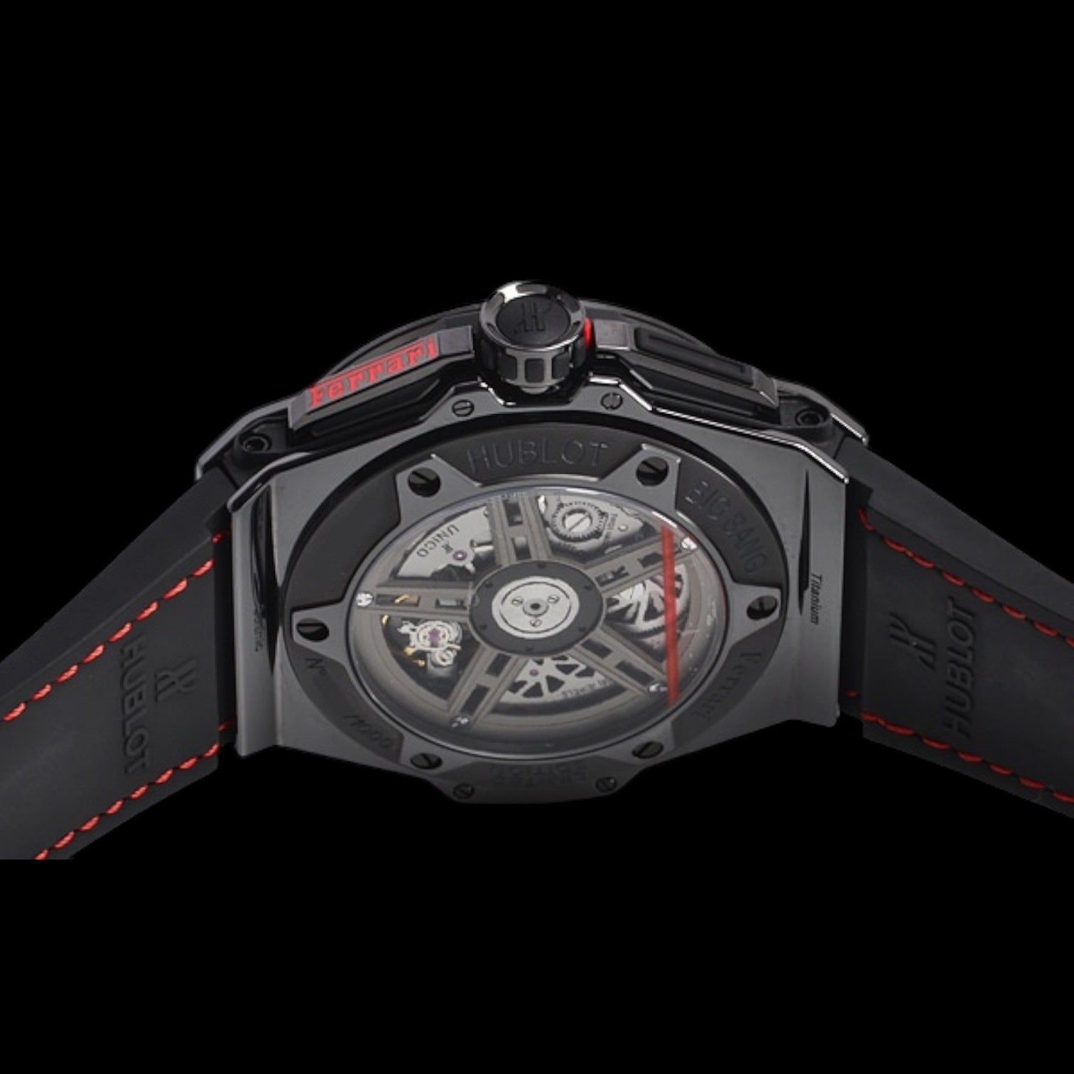Big Bang Unico Ferrari Skeleton Red Arabic Black Ceramic Case Leather 45mm