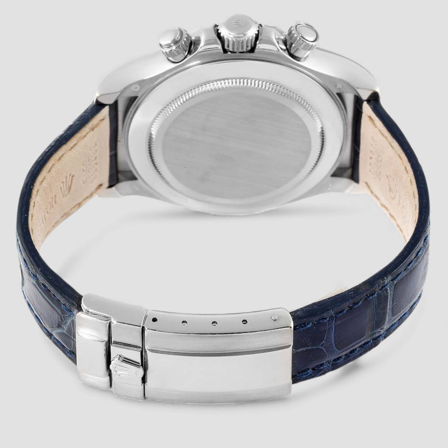 Daytona White Gold Blue Strap Chronograph Mens Watch