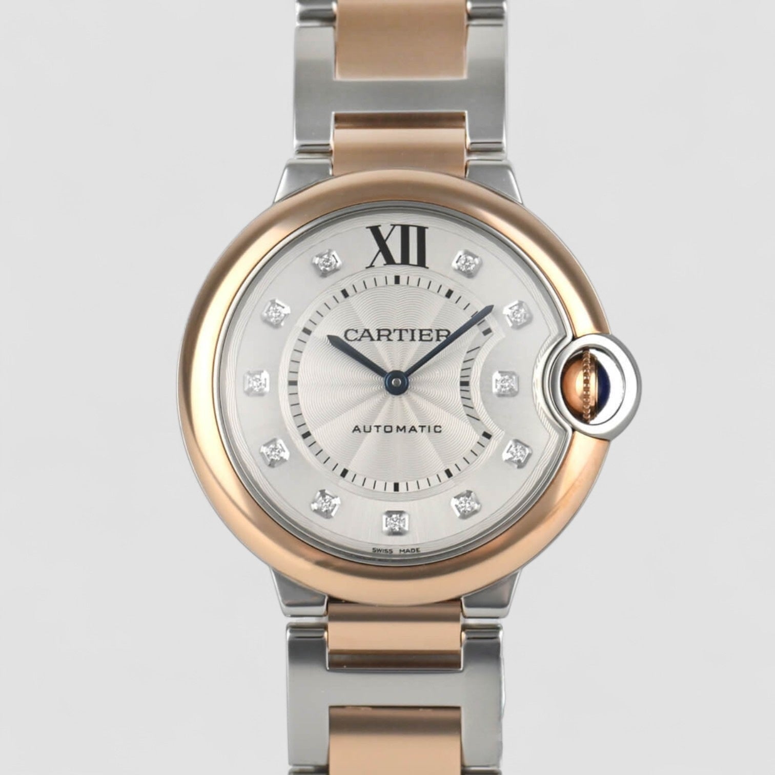 Ballon Bleu Automatic Diamond Dial Ladies Steel and 18kt Rose Gold Watch