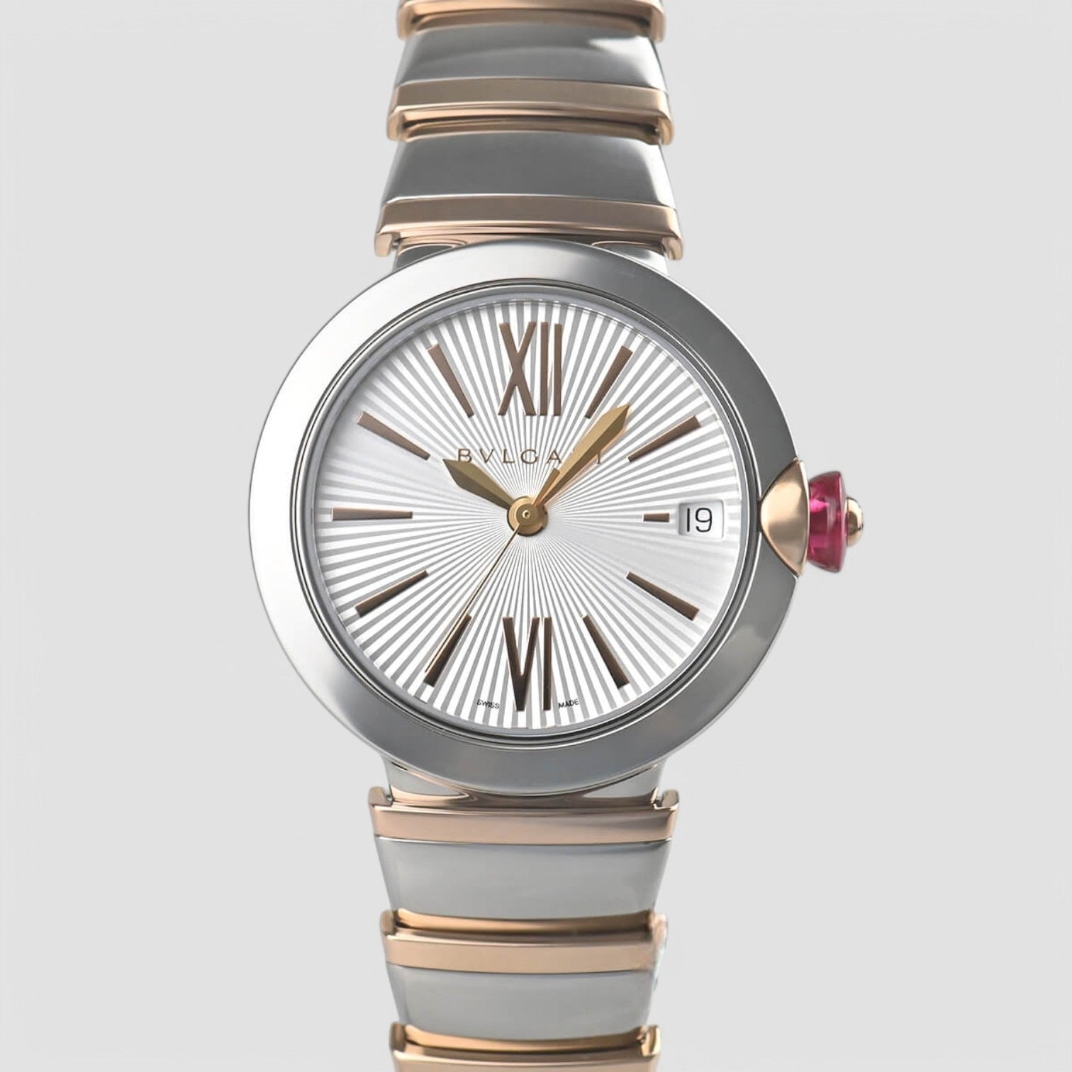 Lvcea Automatic Silver Opaline Dial 18kt Pink Gold and Steel Ladies Watch