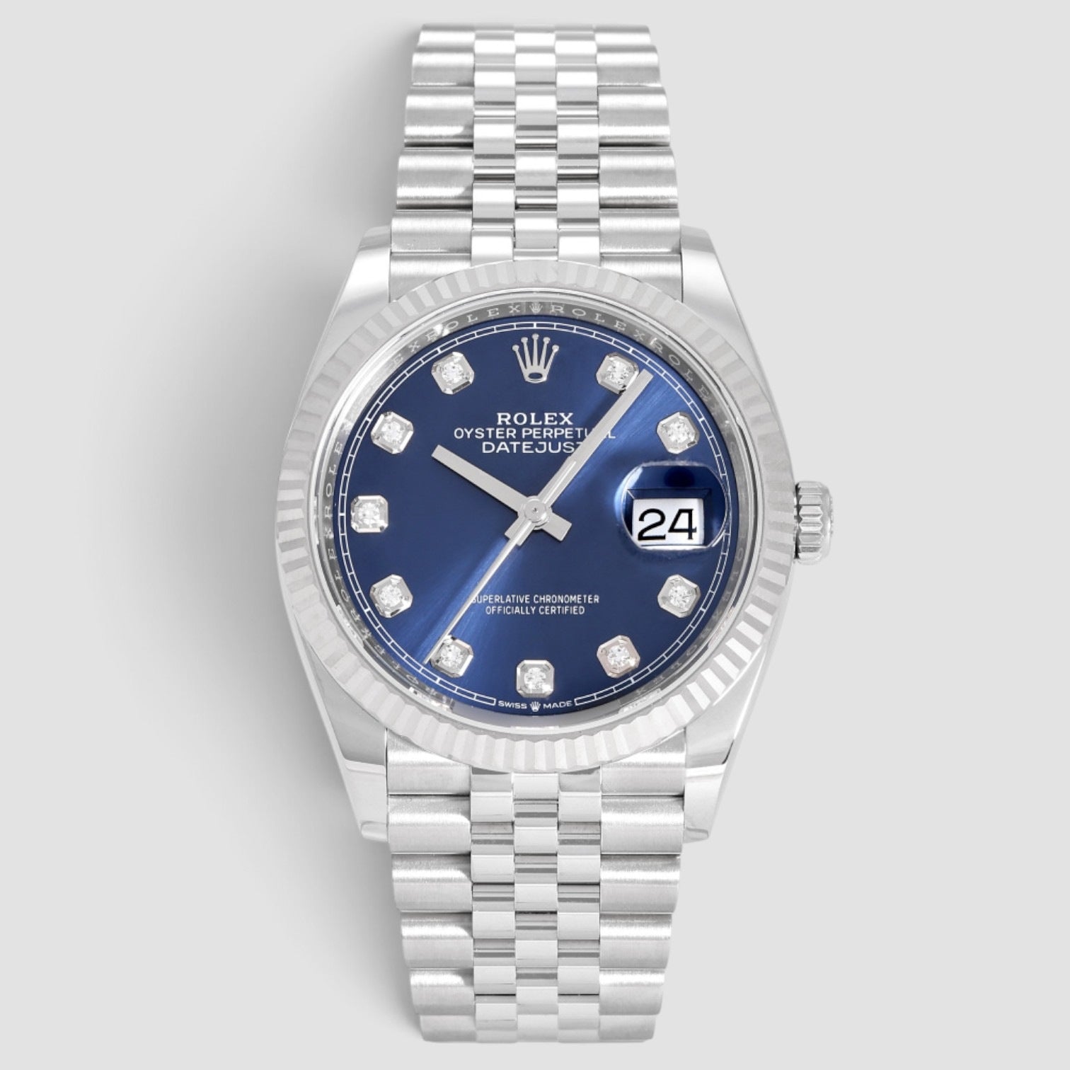 Datejust 36mm Oystersteel & 18K White Gold Blue Diamond Dial