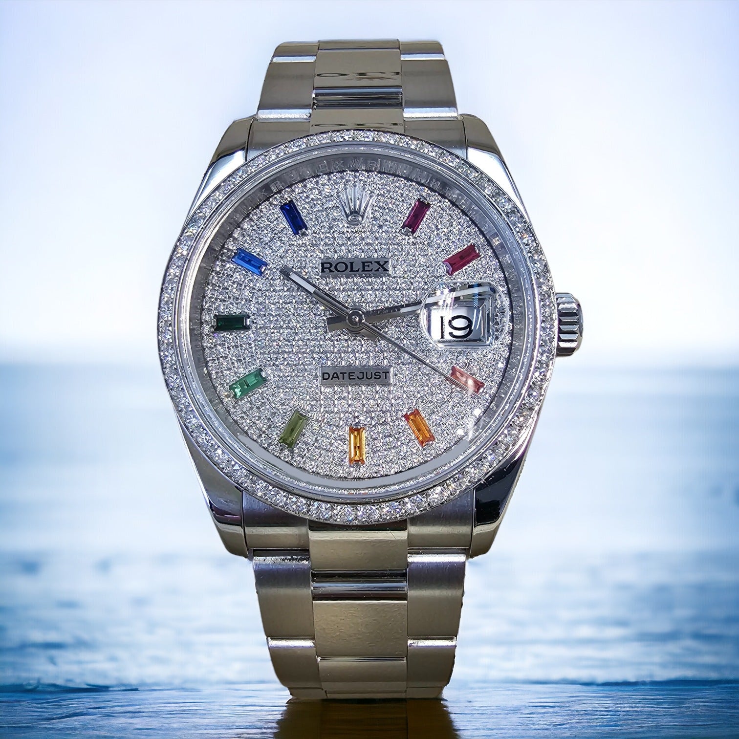Datejust 36 Custom Iced Out Dial & Bezel | Rainbow Index