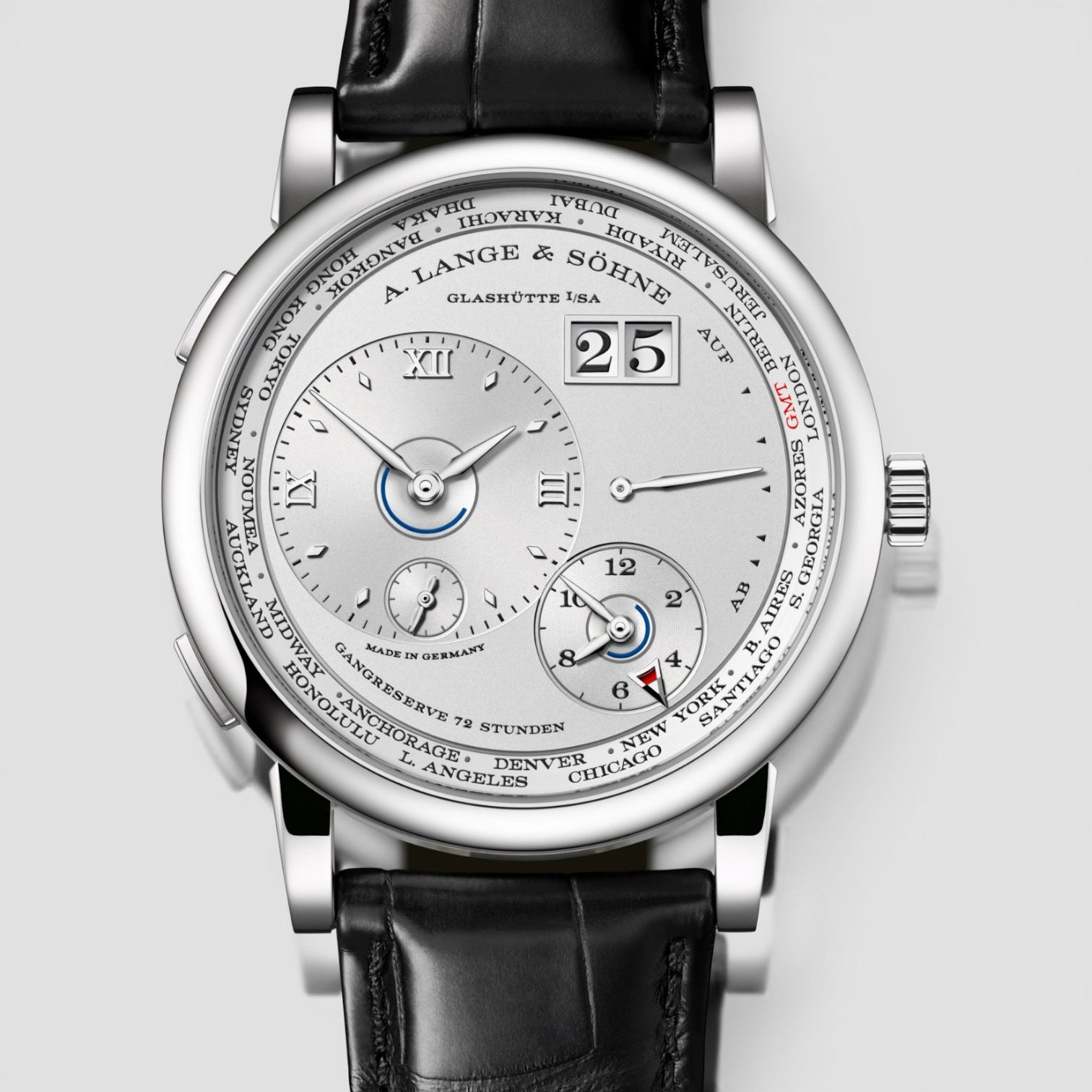 Lange 1 Time Zone Platinum 41.9mm Rhodie Silver Dial