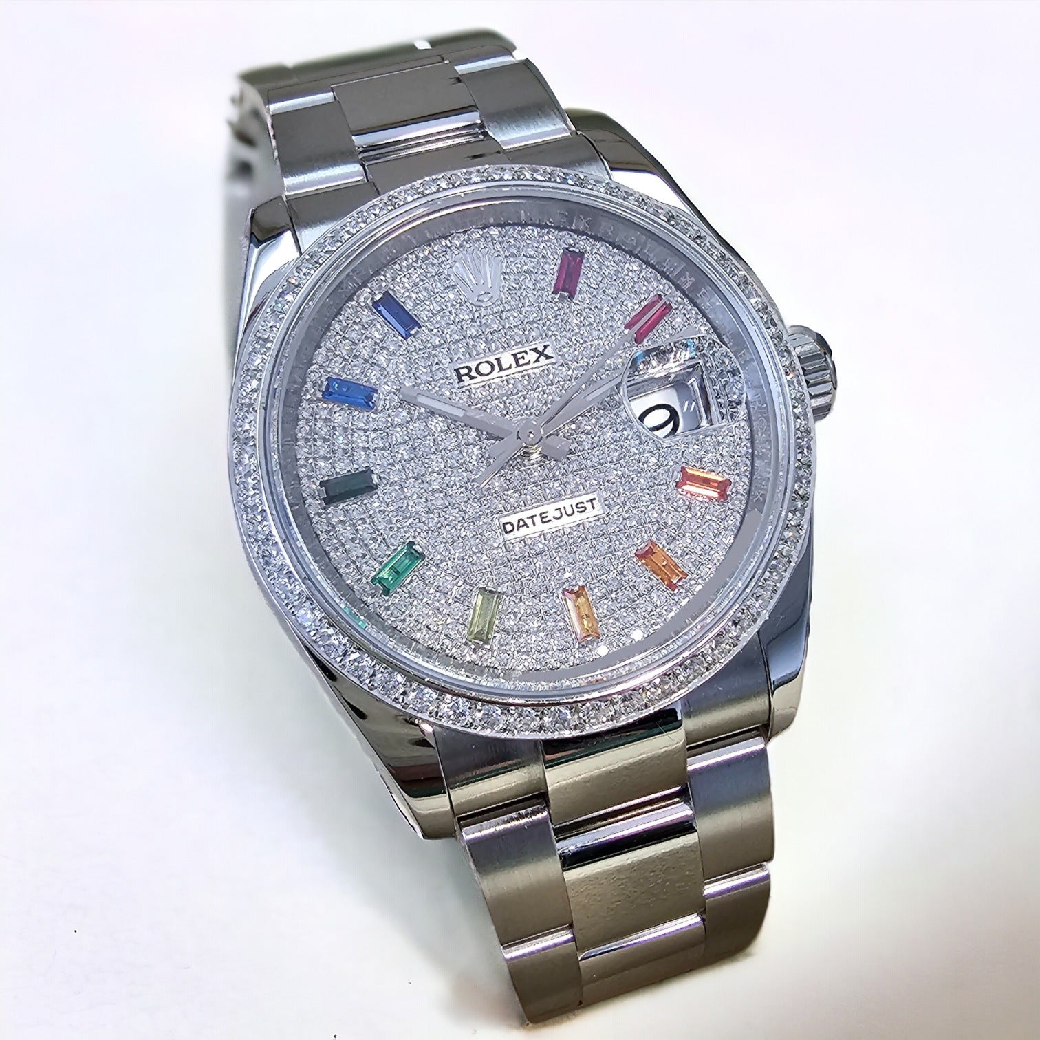 Datejust 36 Custom Iced Out Dial & Bezel | Rainbow Index