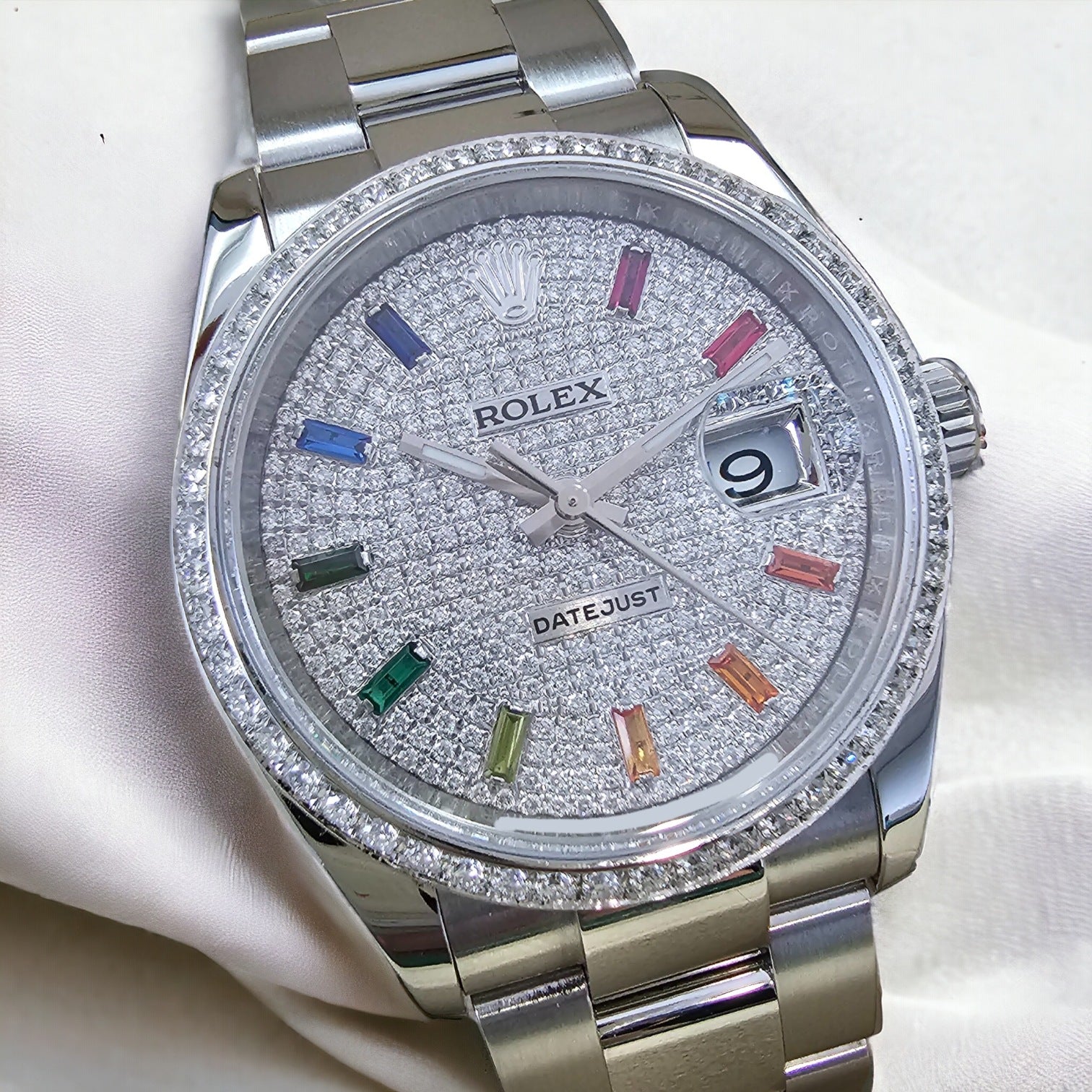 Datejust 36 Custom Iced Out Dial & Bezel | Rainbow Index