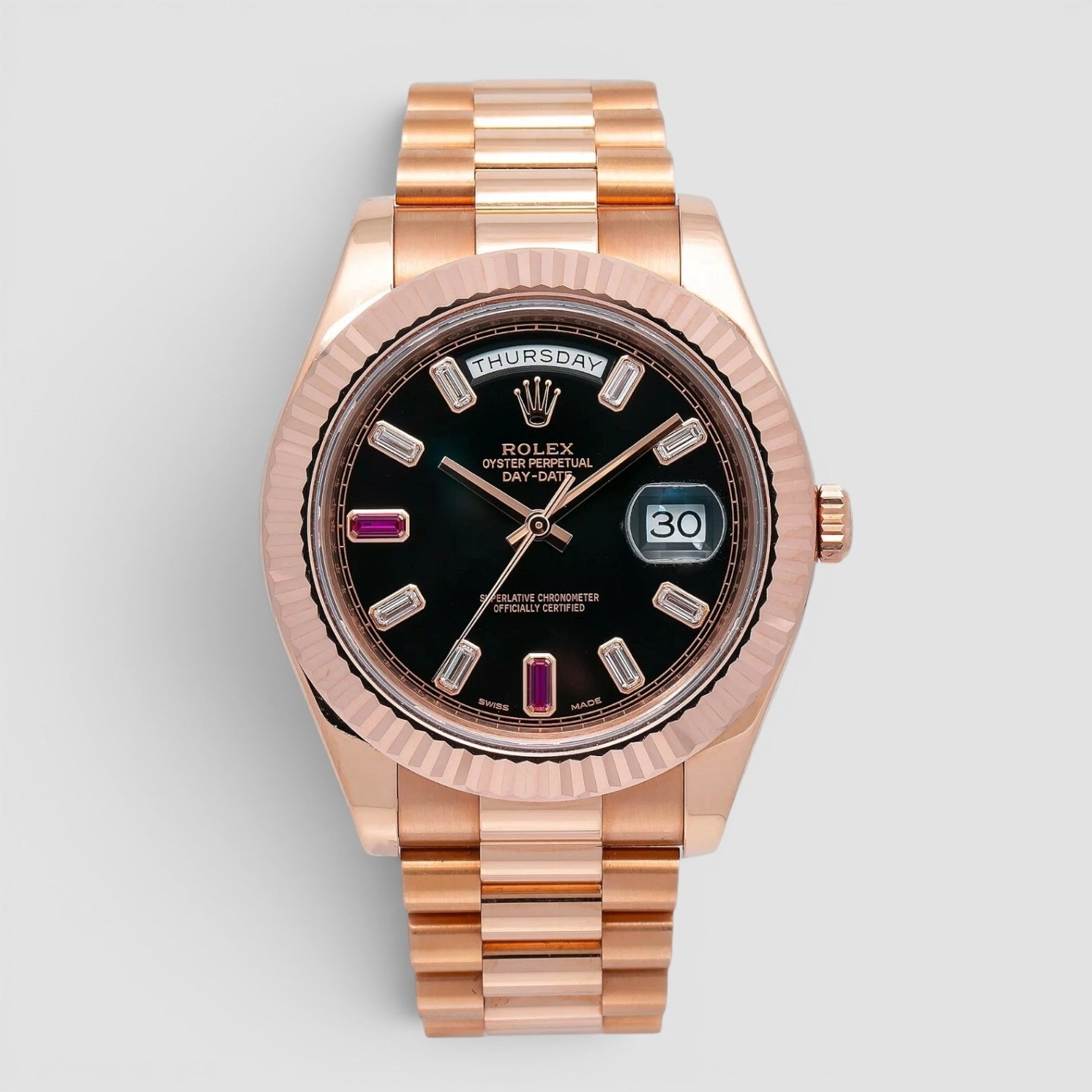 Day-Date II 41mm 18K Everose Gold Black Diamond Ruby Dial