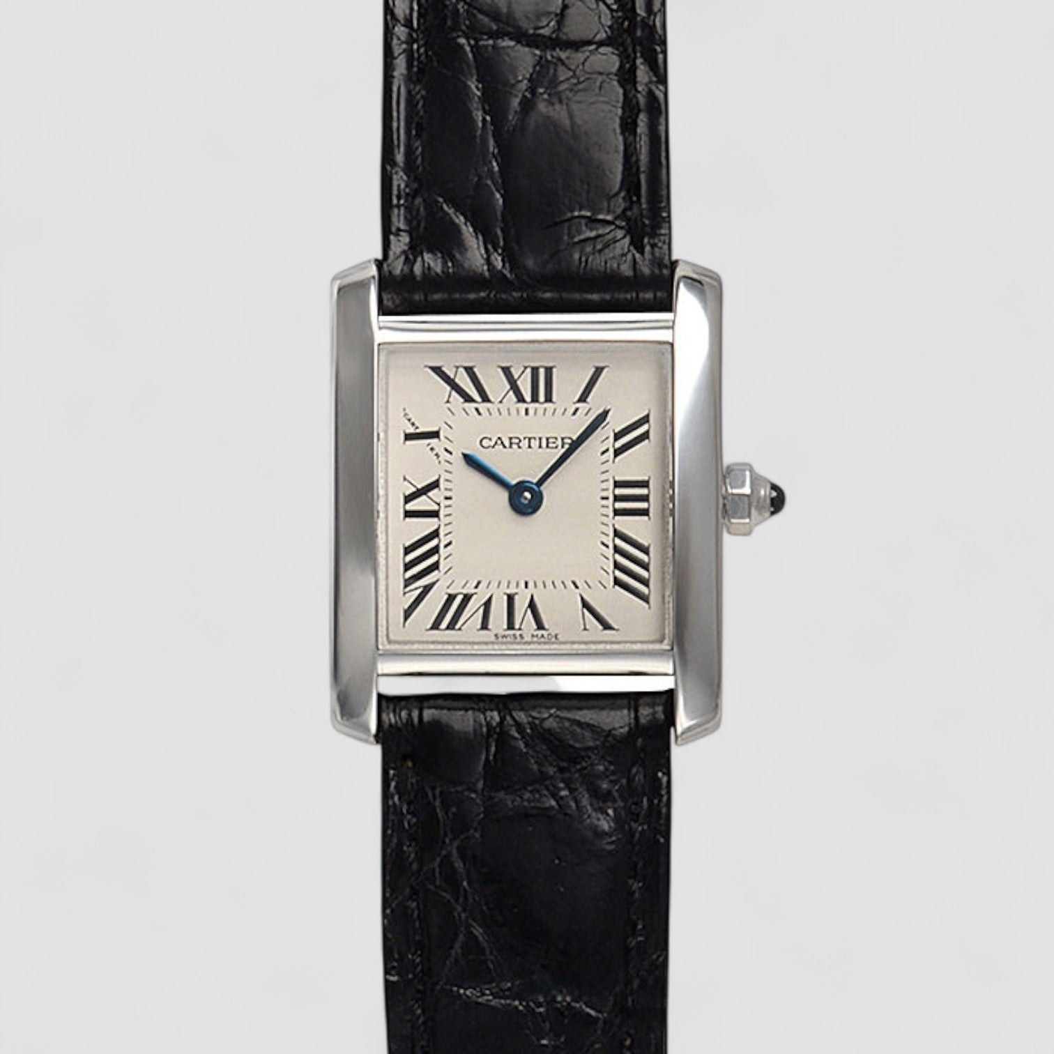 Tank Francaise White Gold Black Strap Ladies Watch
