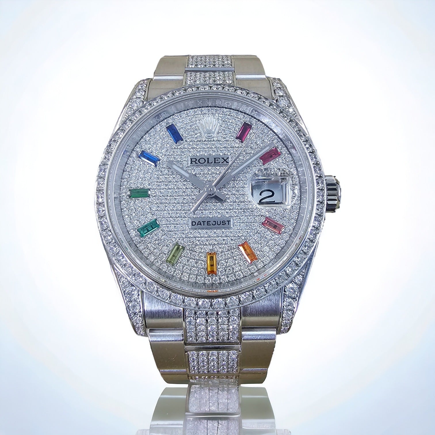 Datejust 36 Custom Iced Out Dial & Bezel | Rainbow Index - Bracelet Pavé