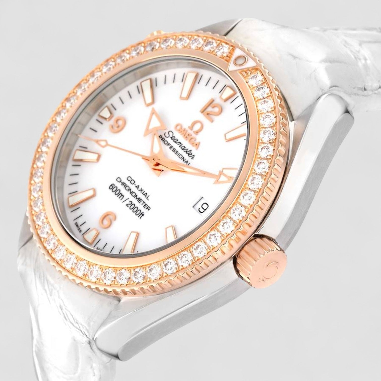 Seamaster Planet Ocean Rose Gold Diamond Mens Watch