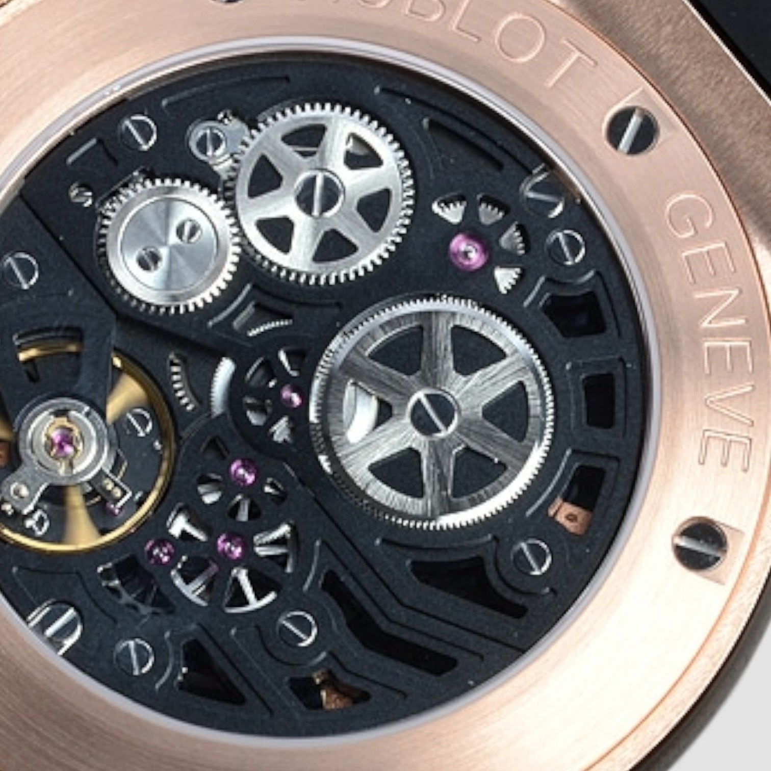 Classic Fusion 18kt Rose Gold Hand Wind Skeleton Dial Black Leather Men's Watch