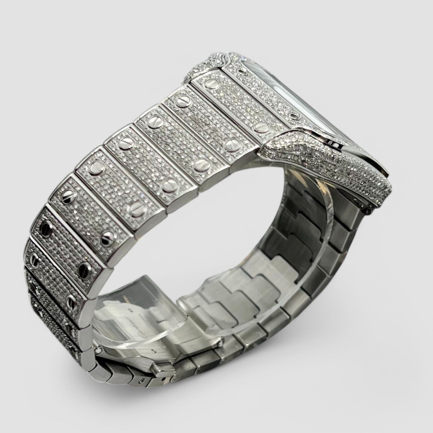 Santos De Cartier Iced Out Diamond – Roman Blue Dial