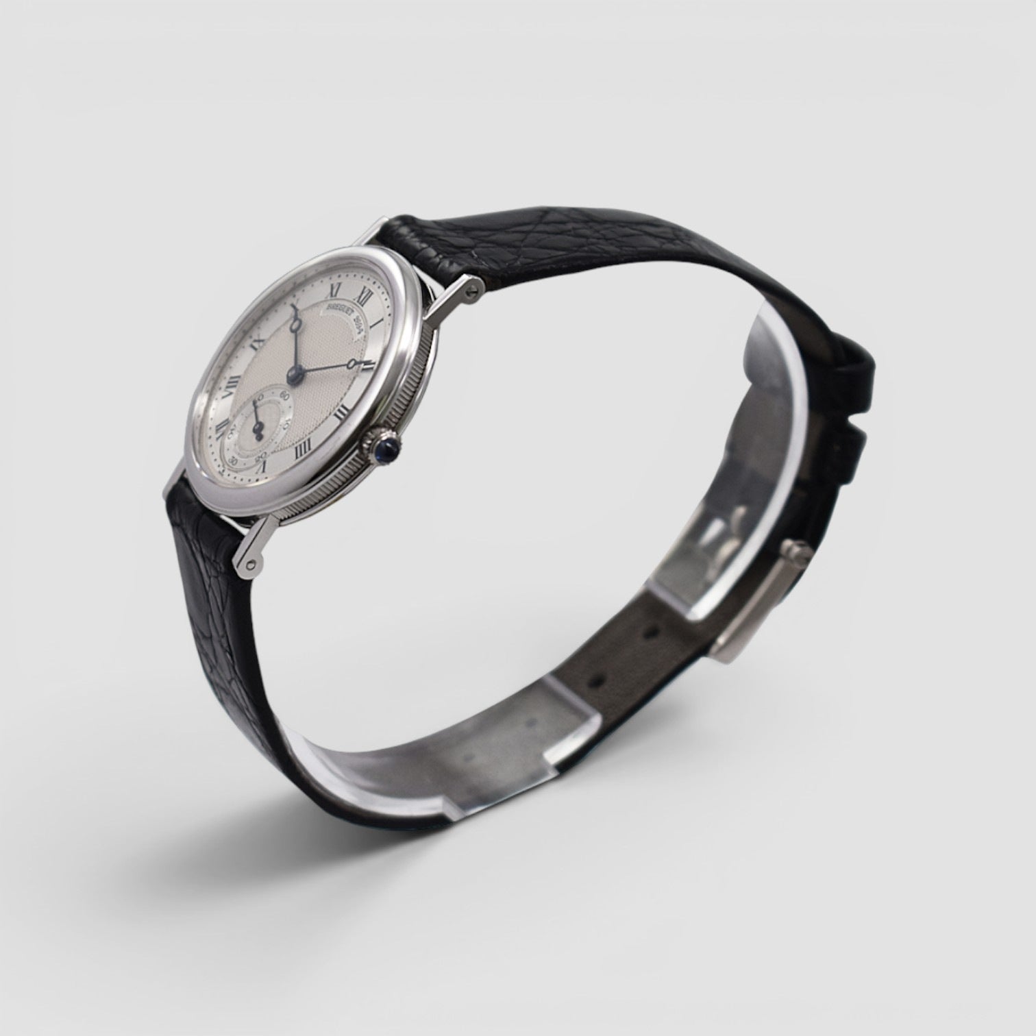 Classique 3210BB White Gold Silver Guilloché Dial Black Leather Strap