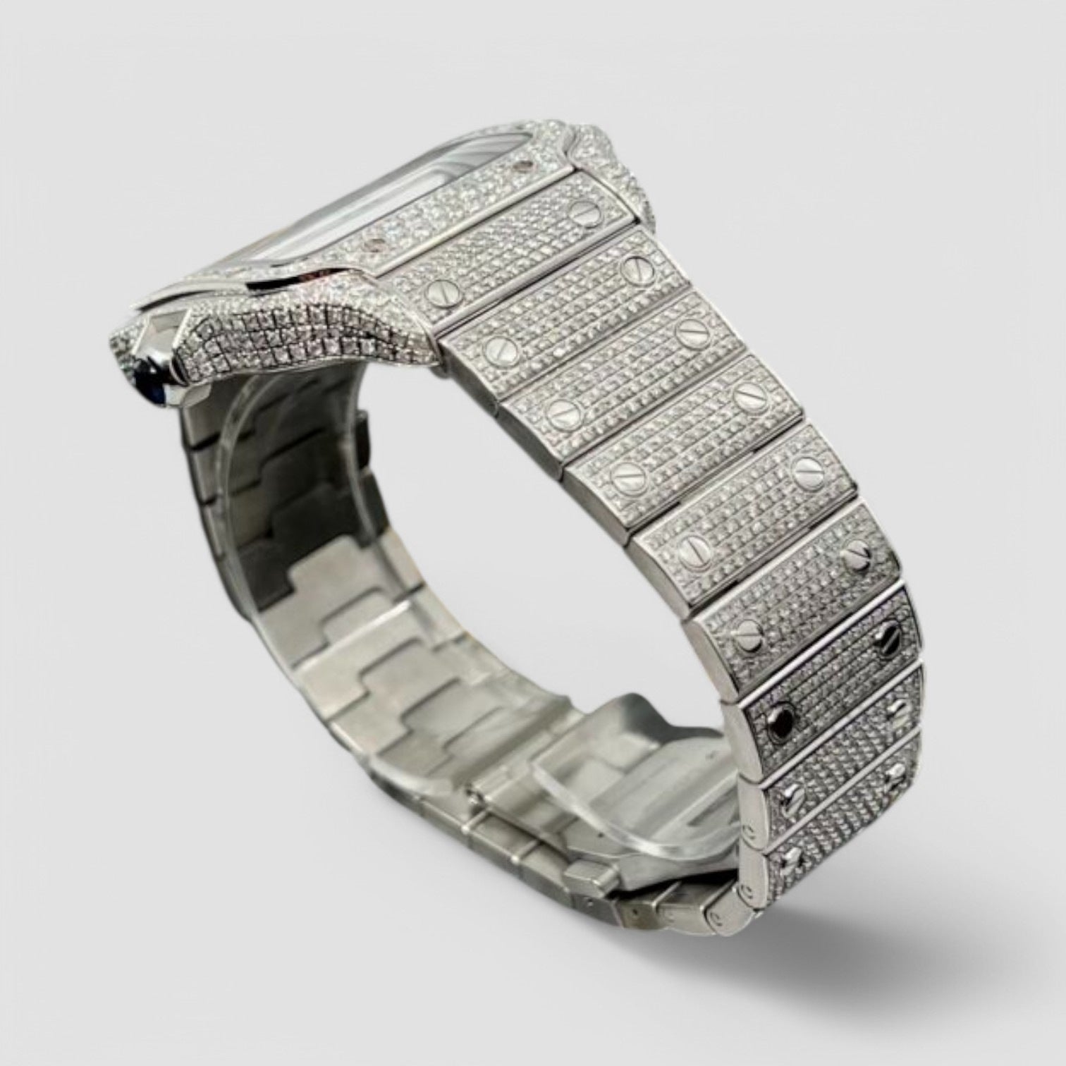 Santos De Cartier Iced Out Diamond – White Dial
