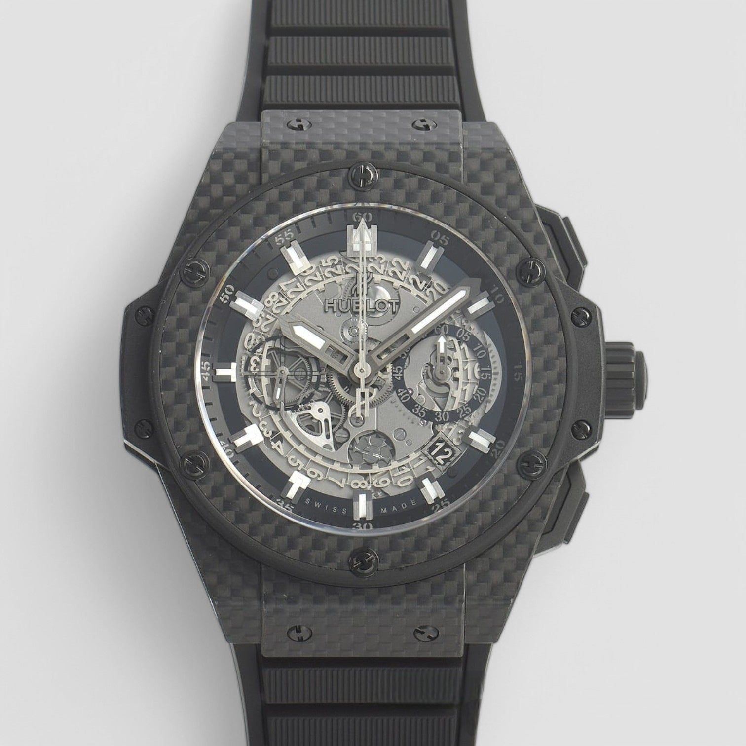 King Power Unico Skeleton Dial Automatic Carbon Fiber Rubber Men's Watch