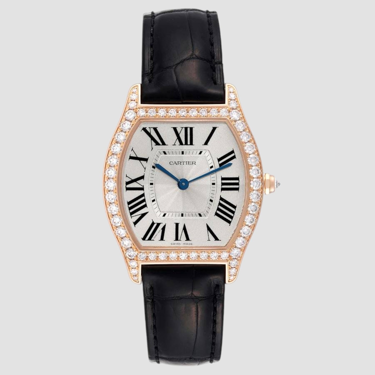 Tortue Medium Rose Gold Diamond Bezel Mens Watch