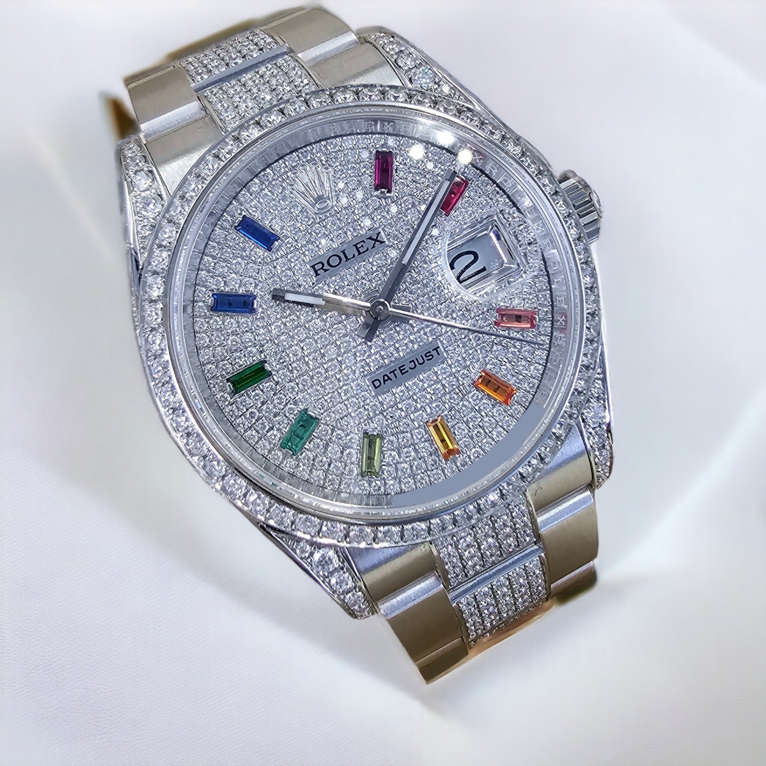 Datejust 36 Custom Iced Out Dial & Bezel | Rainbow Index - Bracelet Pavé