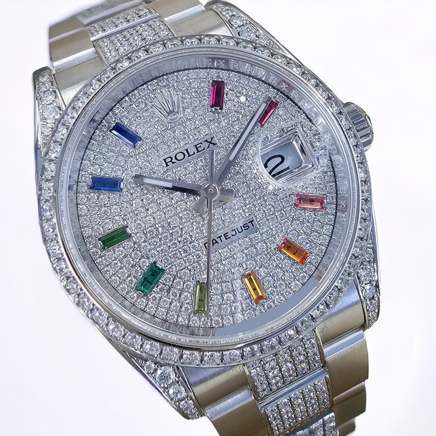 Datejust 36 Custom Iced Out Dial & Bezel | Rainbow Index - Bracelet Pavé