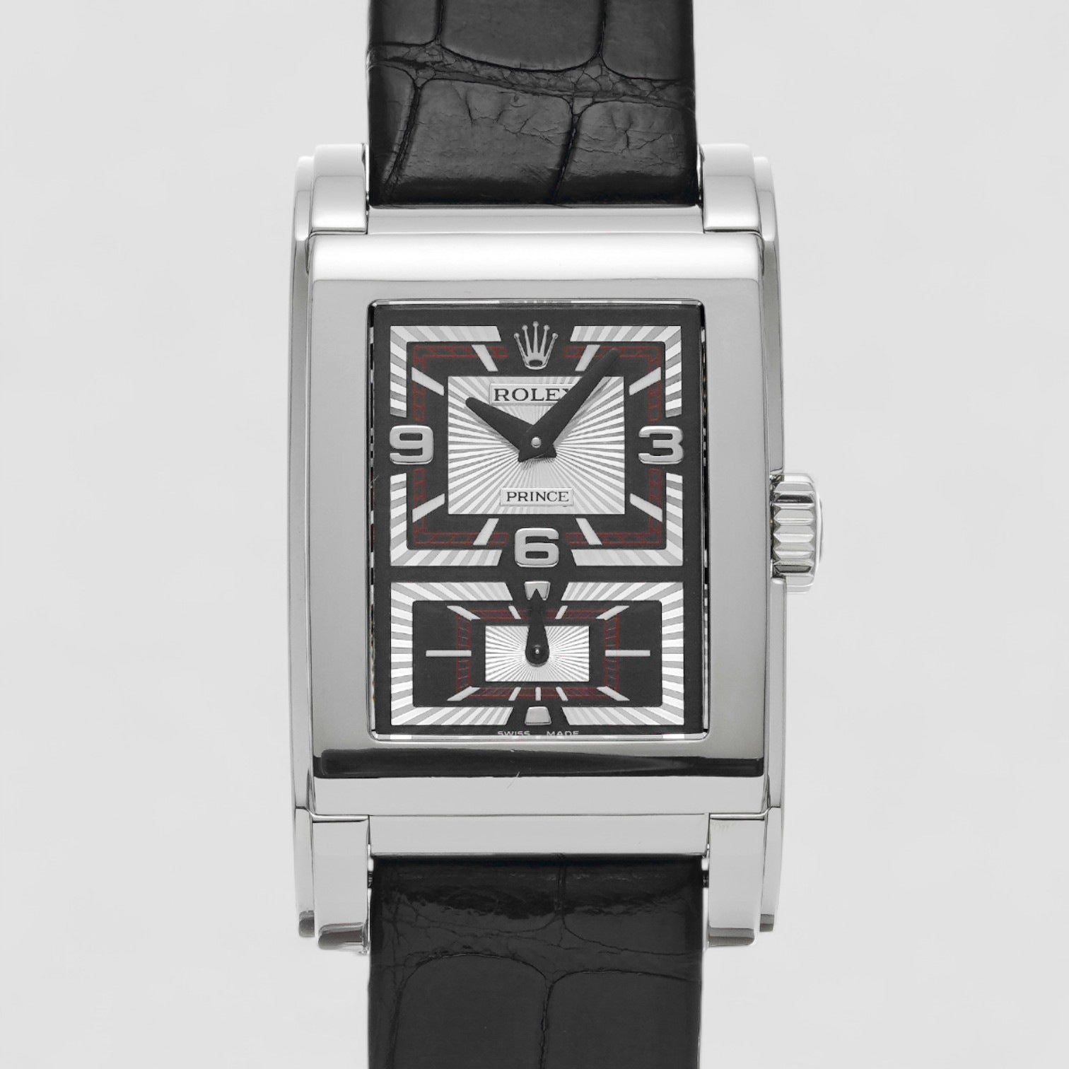 Cellini Prince Dual Time Black and Silver Dial 18K Gold Men's Watch