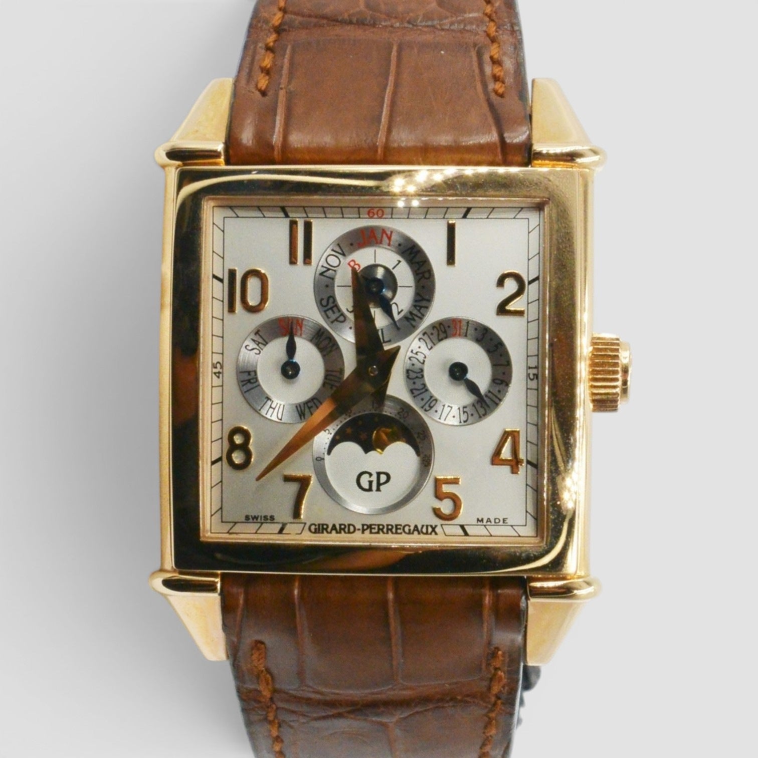 Vintage 1945 Square Perpetual Calendar 18K Rose Gold White Dial