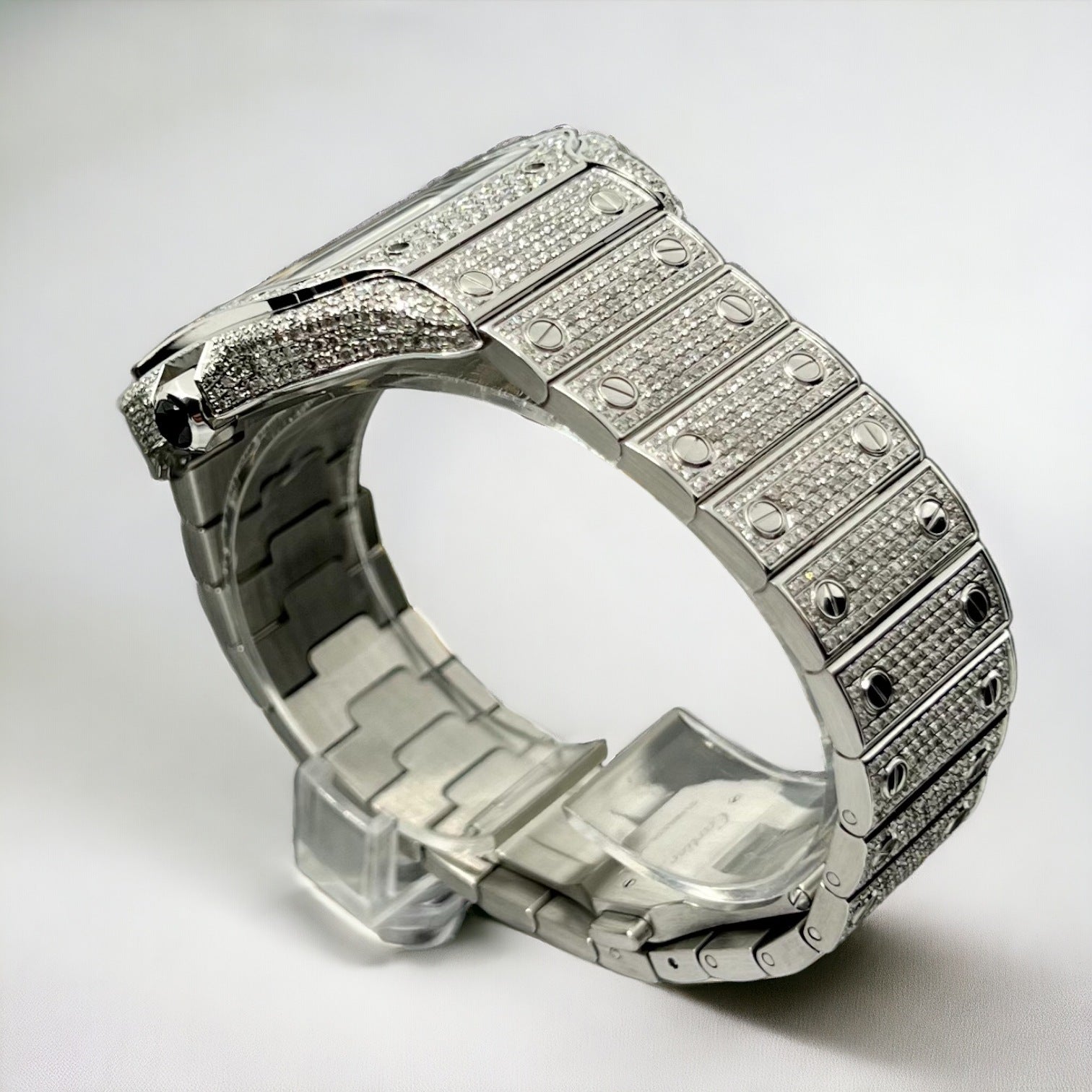 Santos De Cartier Iced Out Diamond – Roman Blue Dial