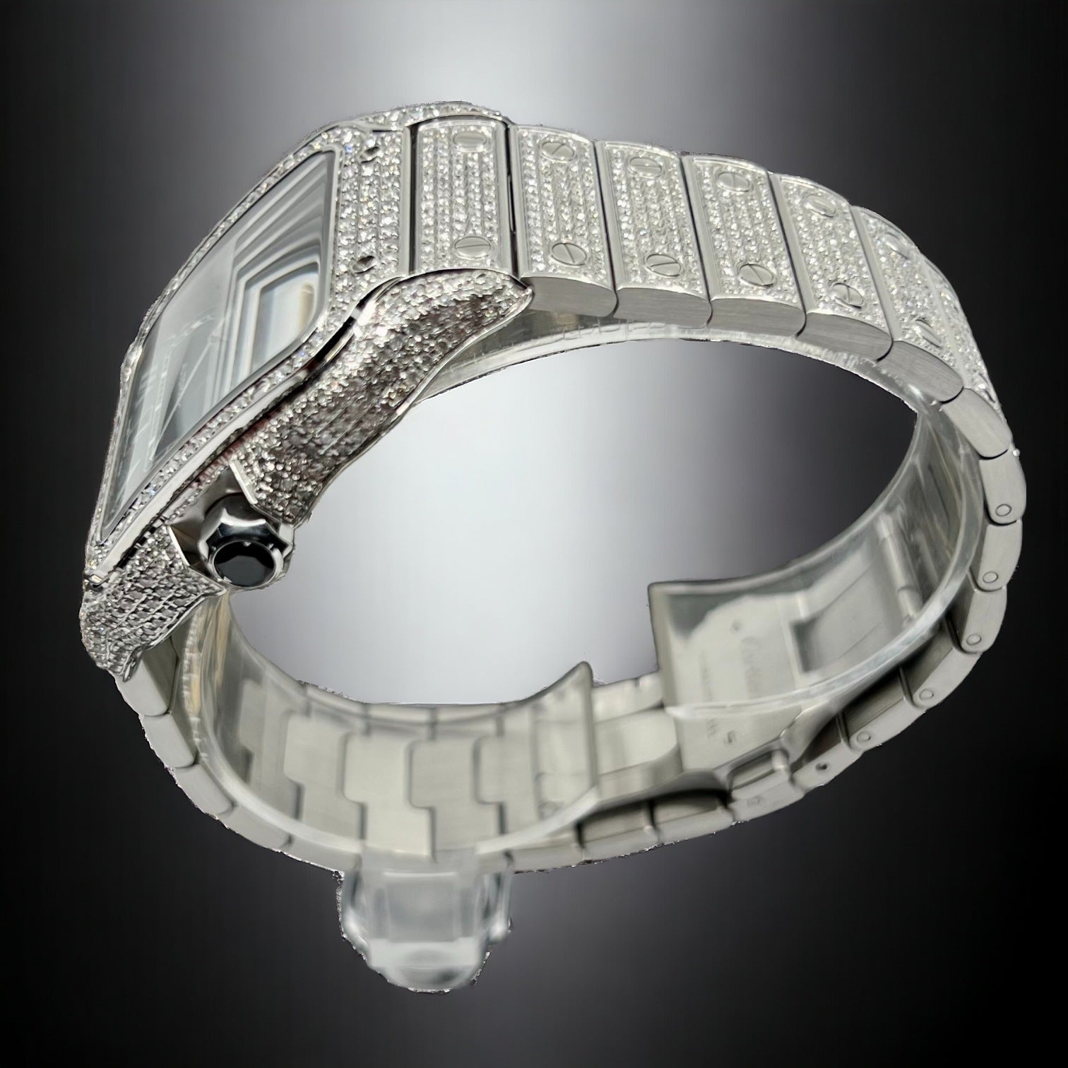 Santos De Cartier Iced Out Diamond – Roman Blue Dial