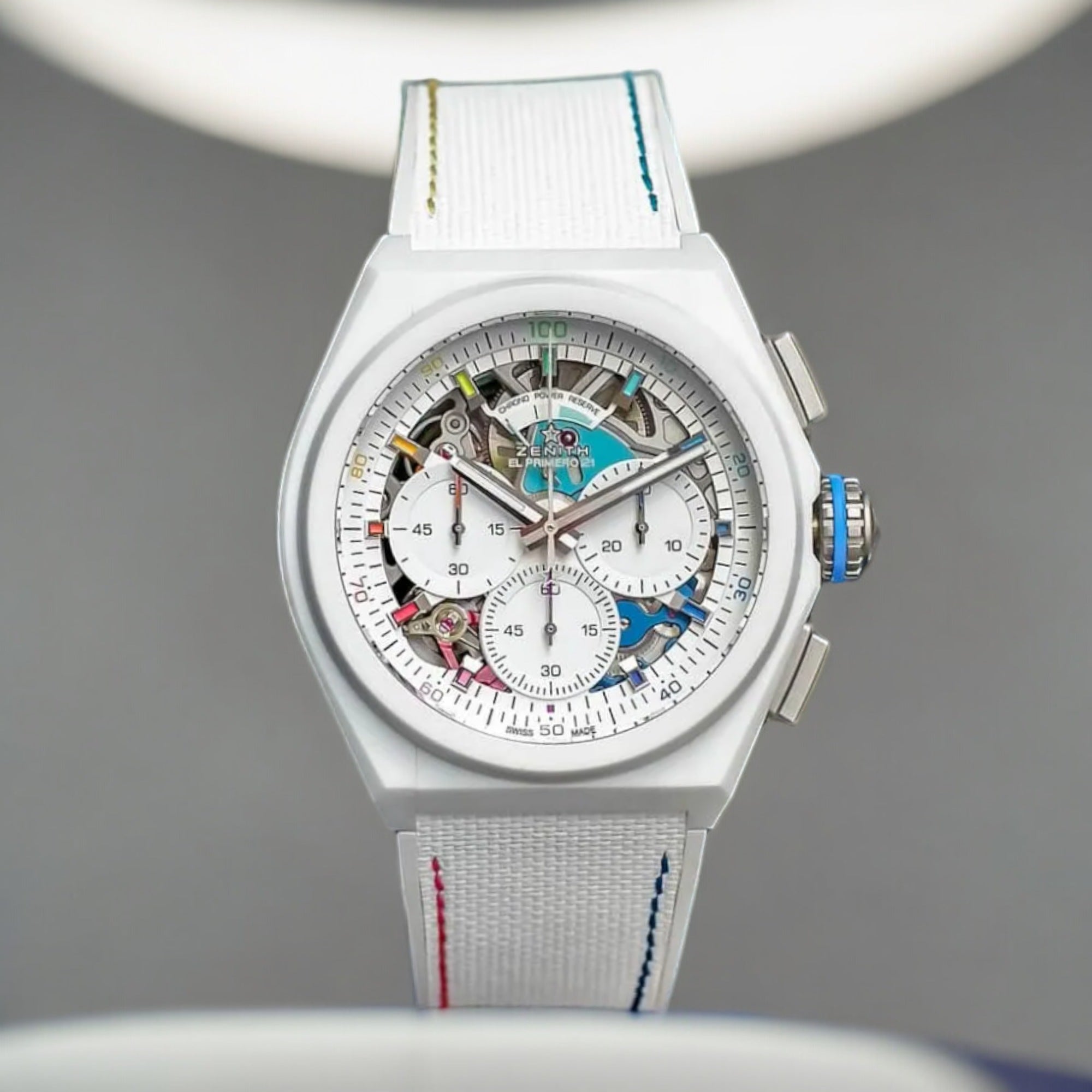Defy 21 Chroma II Watch - 44 mm White Ceramic Case - White Openworked Dial - White Rubber