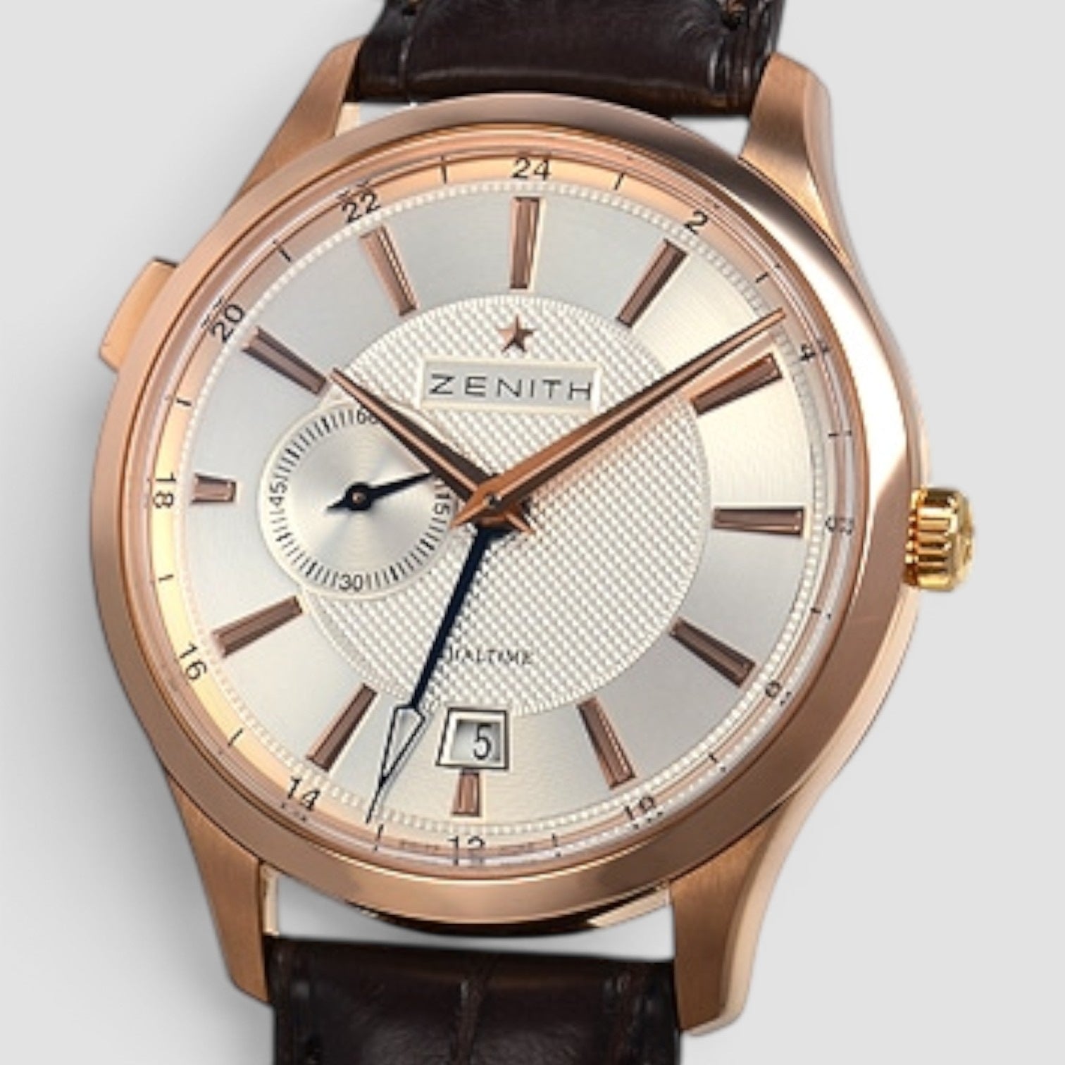 Elite Dual Time Automatic 18K Rose Gold Silver Dial
