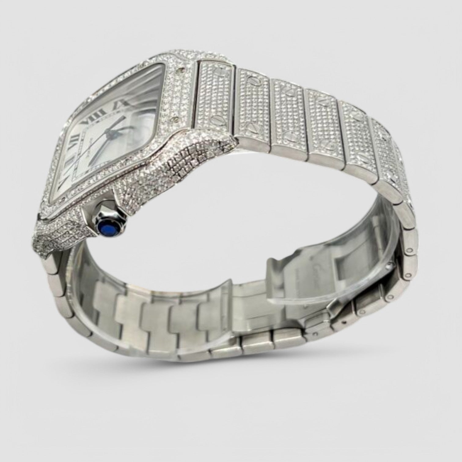 Santos De Cartier Iced Out Diamond – White Dial