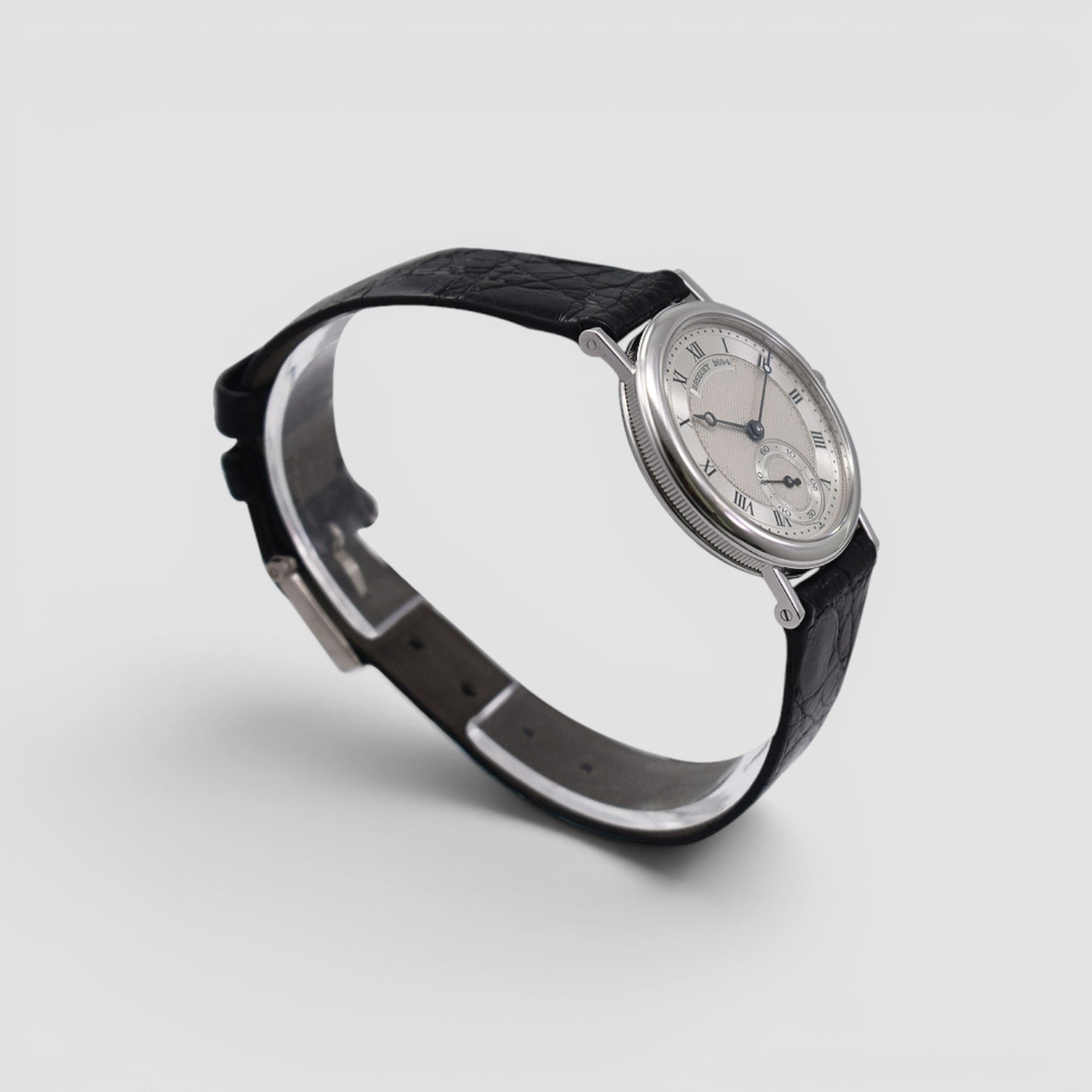 Classique 3210BB White Gold Silver Guilloché Dial Black Leather Strap