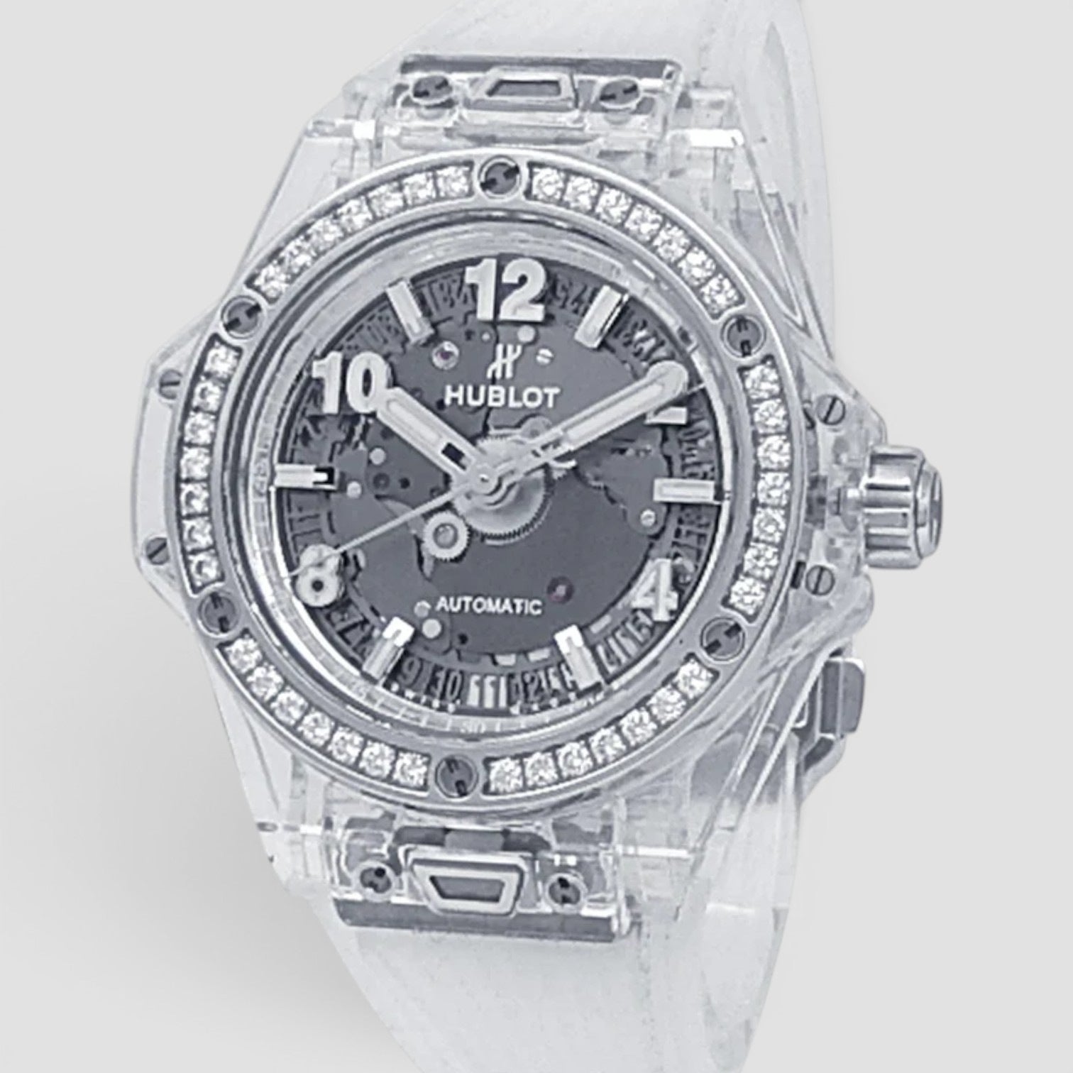 Big Bang One Clink Sapphire Crystal Rubber Automatic Diamonds Skeleton Ladies Watch