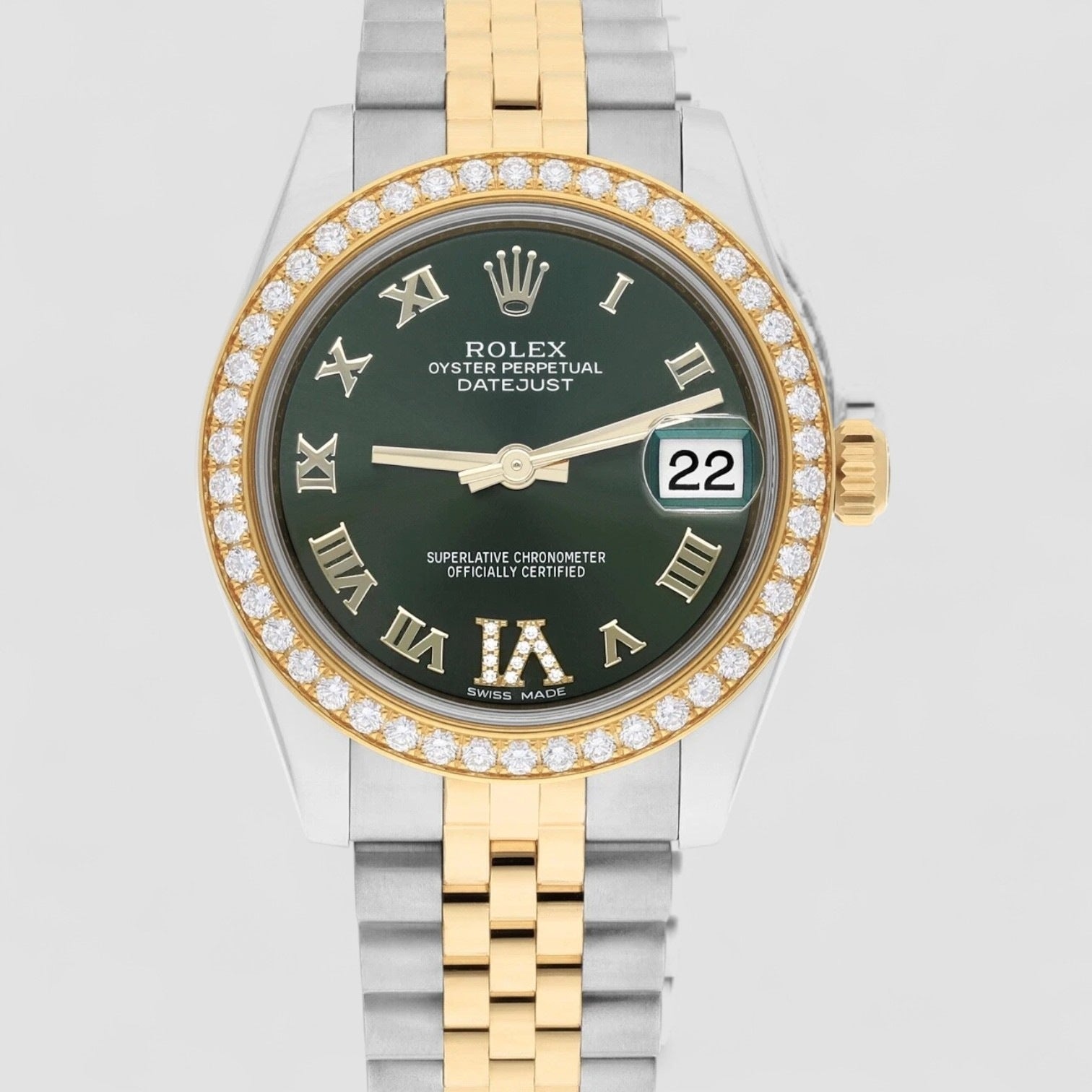 Datejust 31 mm Factory Diamond Bezel & Green Roman Dial