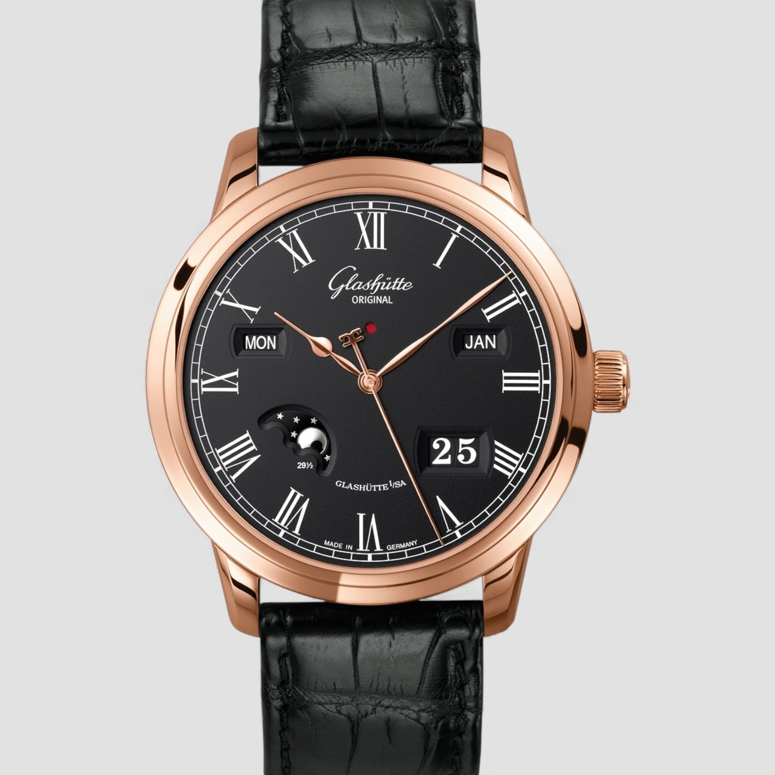 Senator Rose Gold Black Dial 42mm